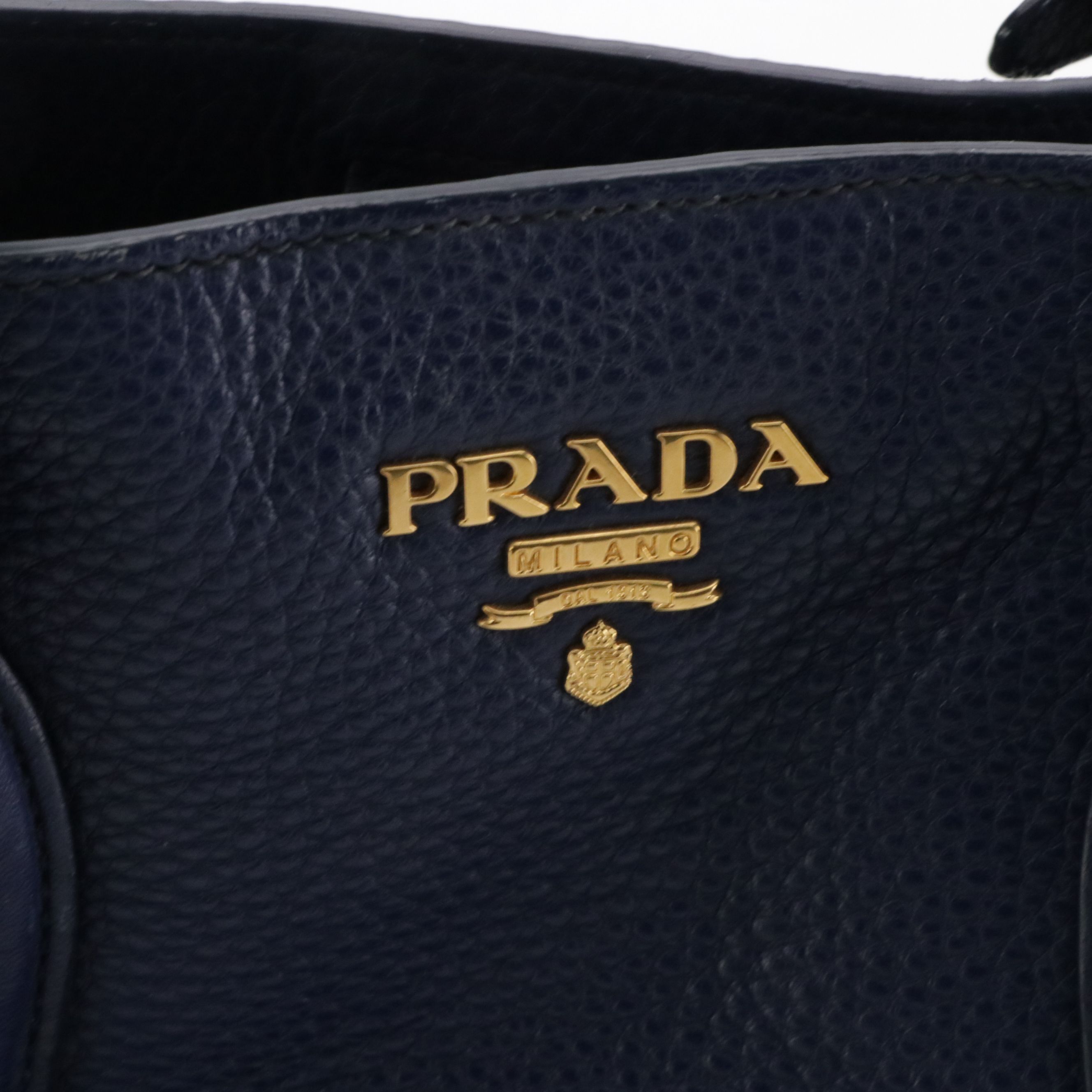 Prada Two-Way Tote Bag in Ink Blue Vitello Daino Leather