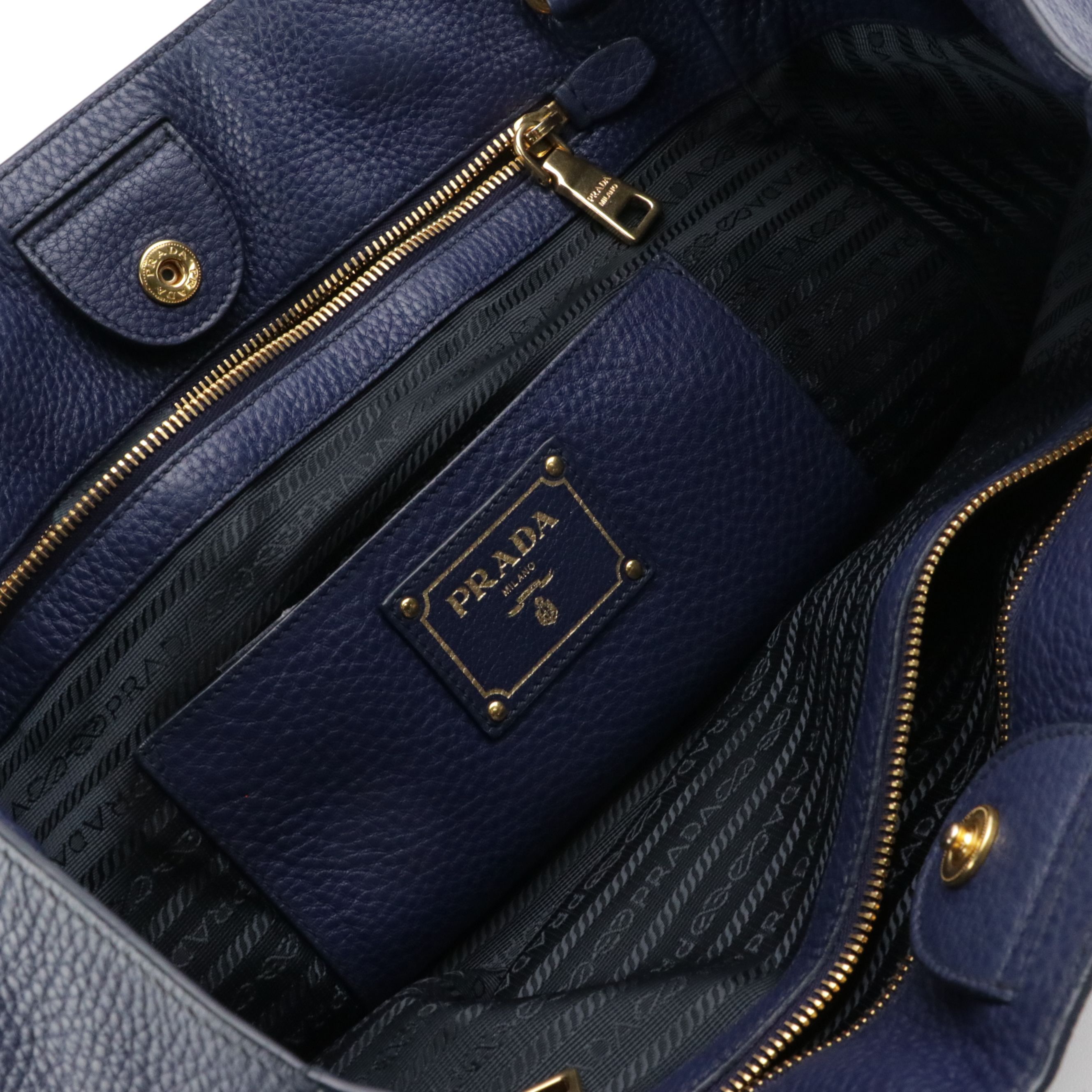 Prada Two-Way Tote Bag in Ink Blue Vitello Daino Leather