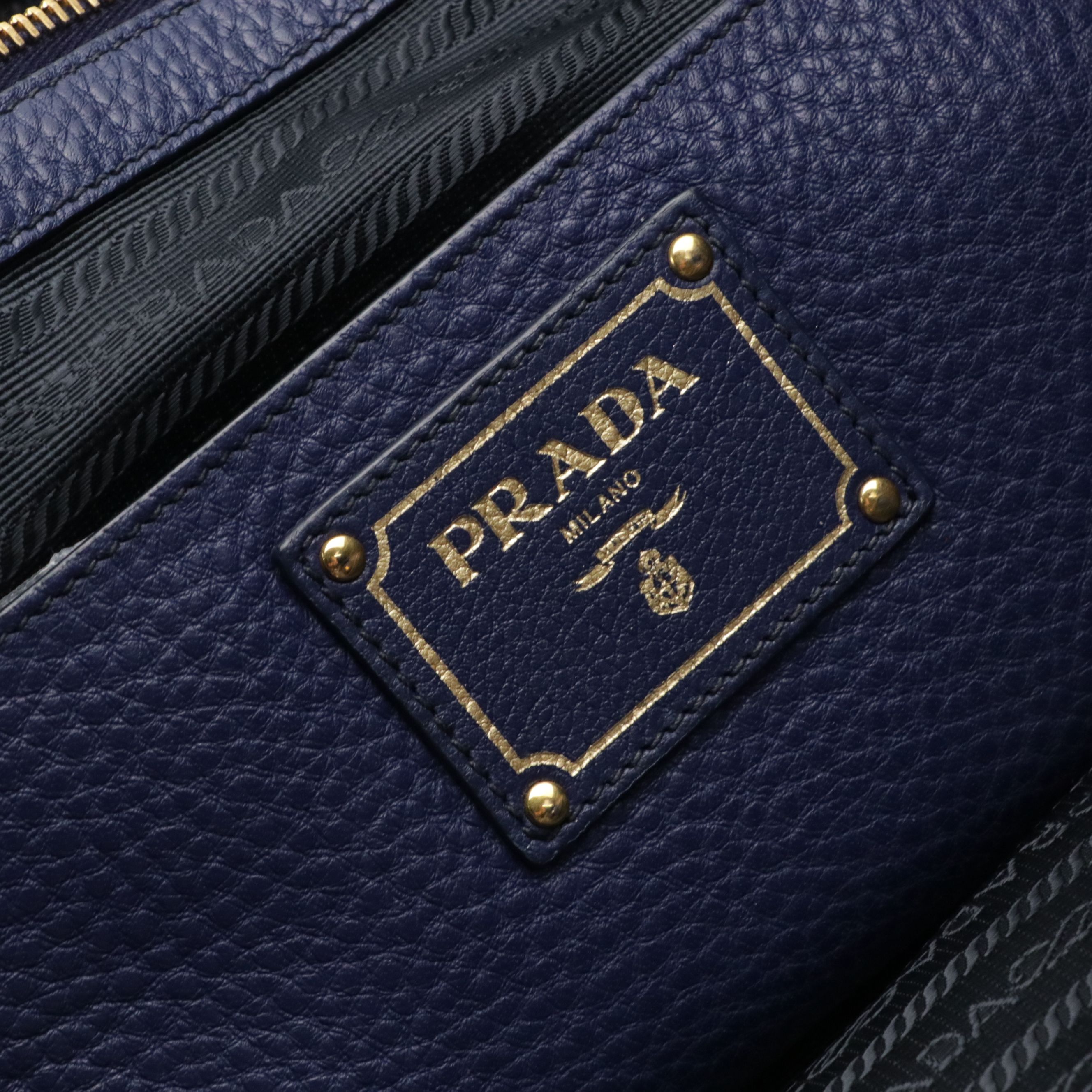 Prada Two-Way Tote Bag in Ink Blue Vitello Daino Leather