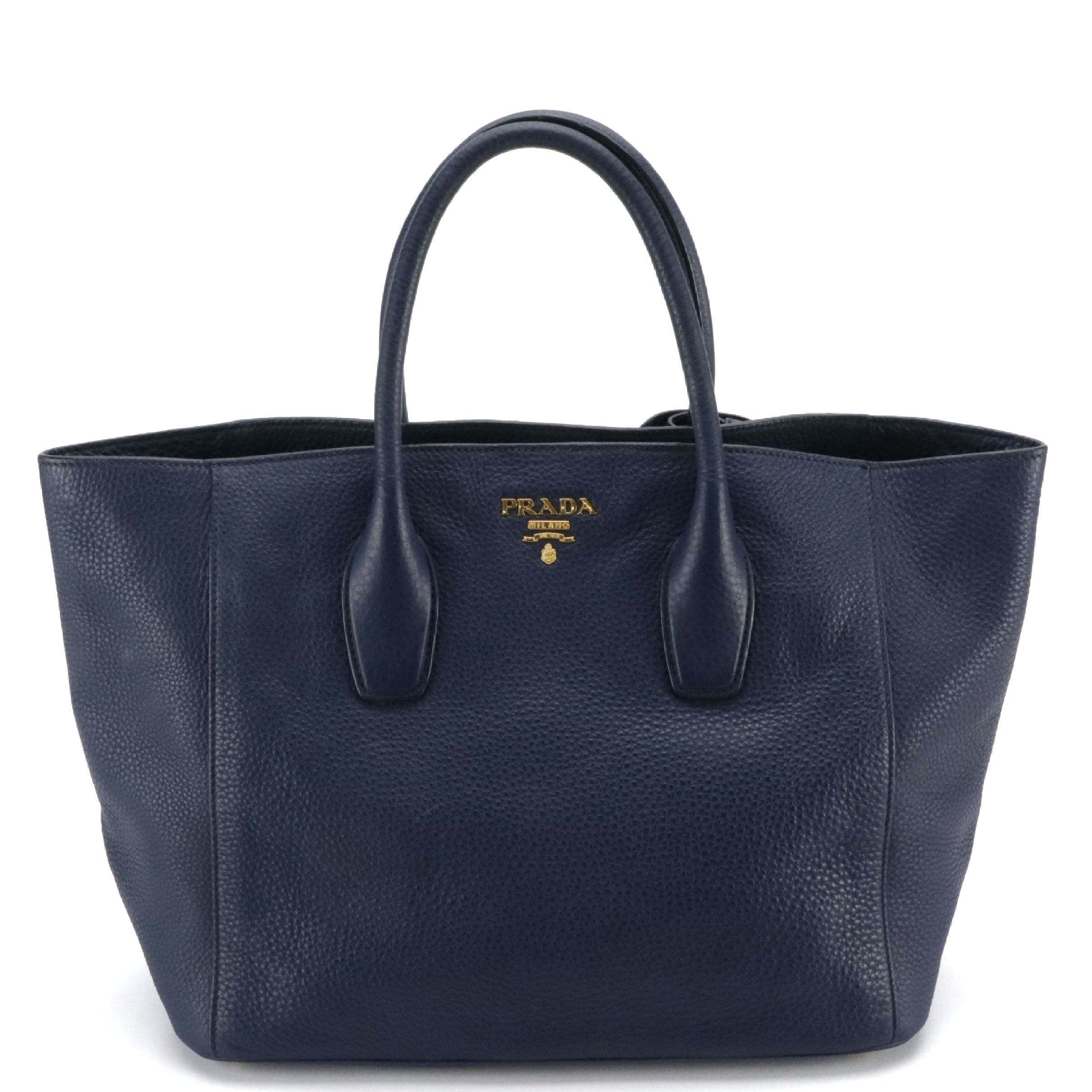 Prada Two-Way Tote Bag in Ink Blue Vitello Daino Leather