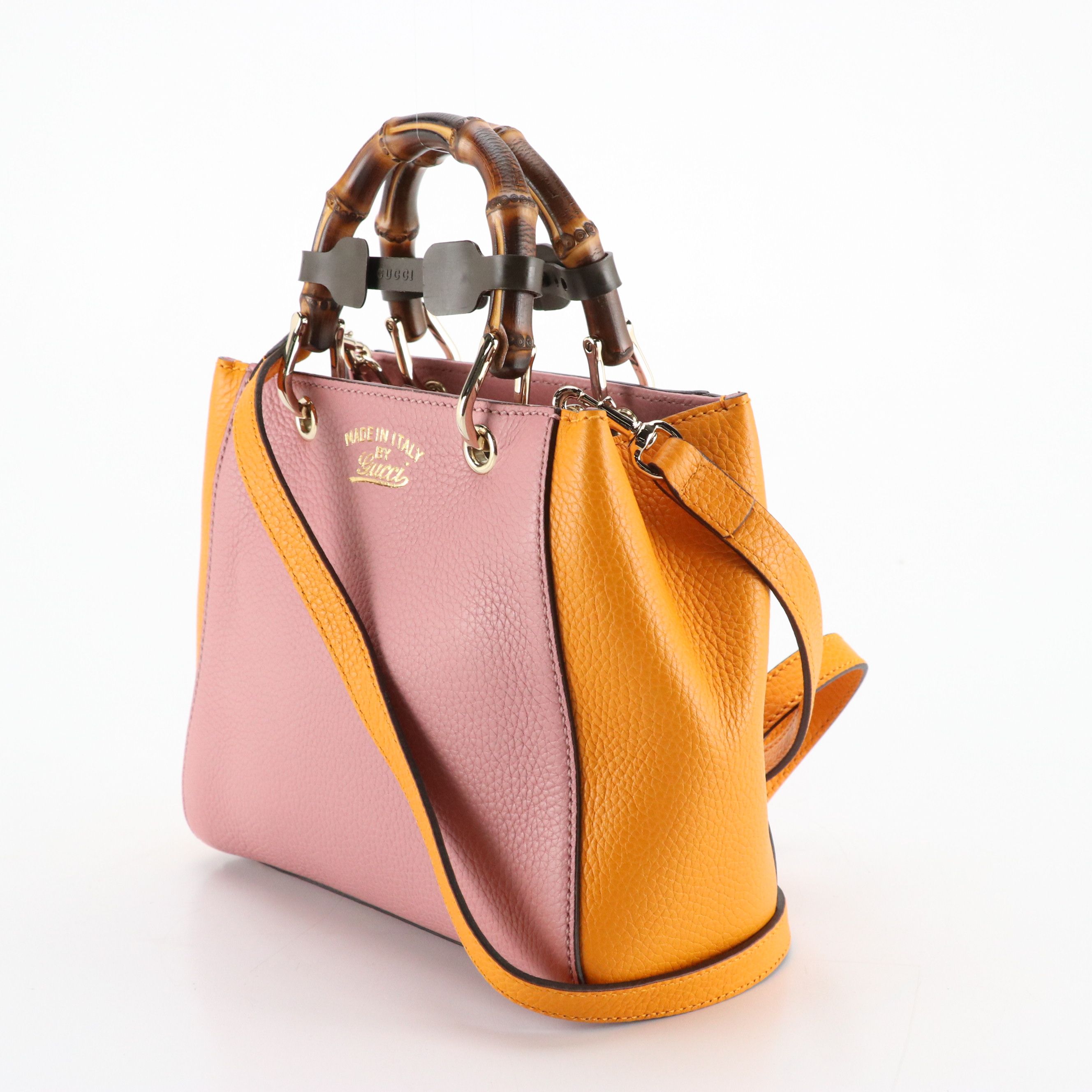 Gucci Exclusive Mini Bamboo Handle Two-Way Bag in Color Block Calfskin Leather