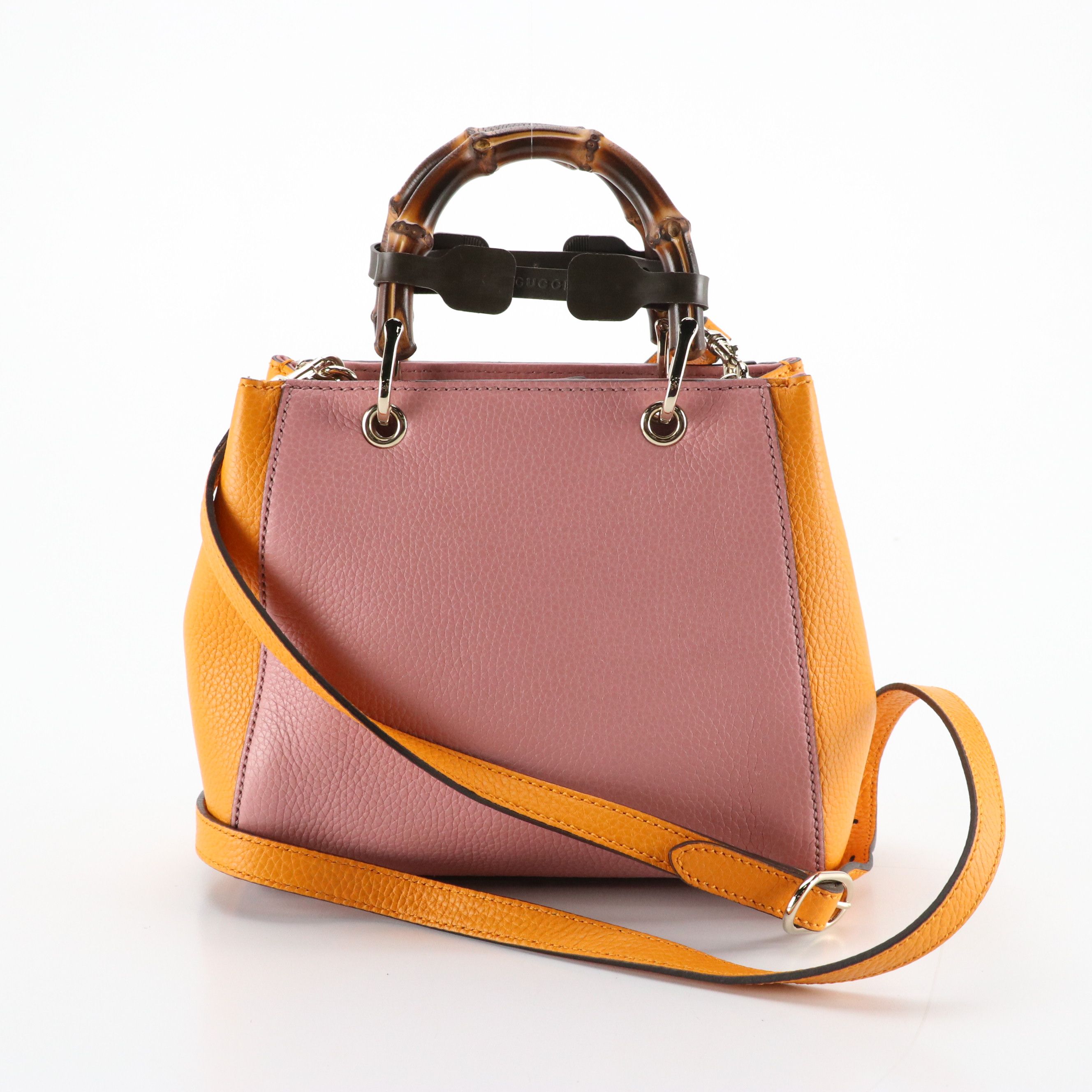 Gucci Exclusive Mini Bamboo Handle Two-Way Bag in Color Block Calfskin Leather
