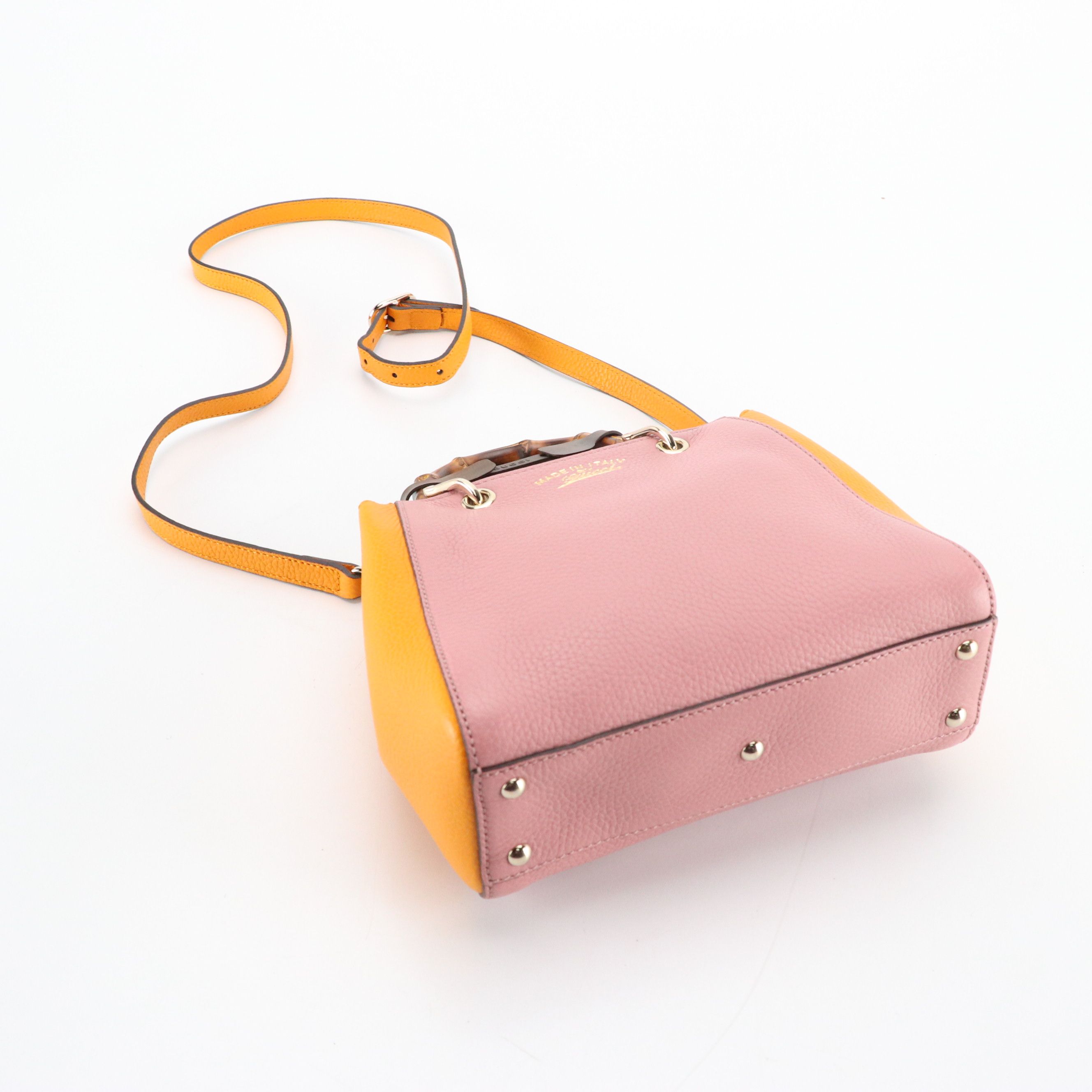 Gucci Exclusive Mini Bamboo Handle Two-Way Bag in Color Block Calfskin Leather