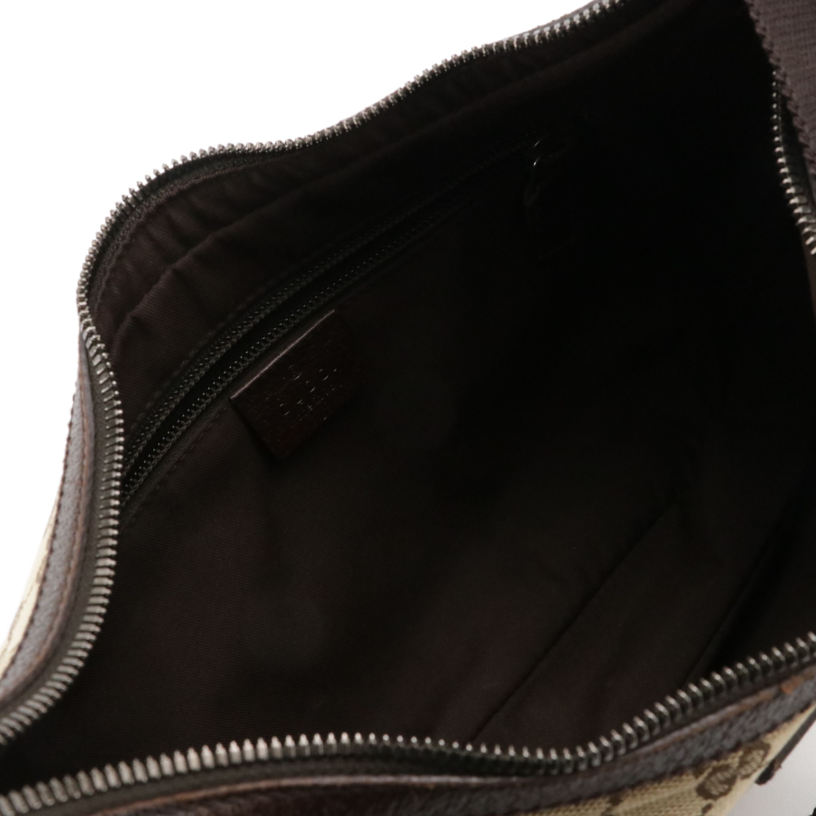 Gucci Zippered Shoulder Bag in GG Canvas and Dark Brown Cinghiale Leather