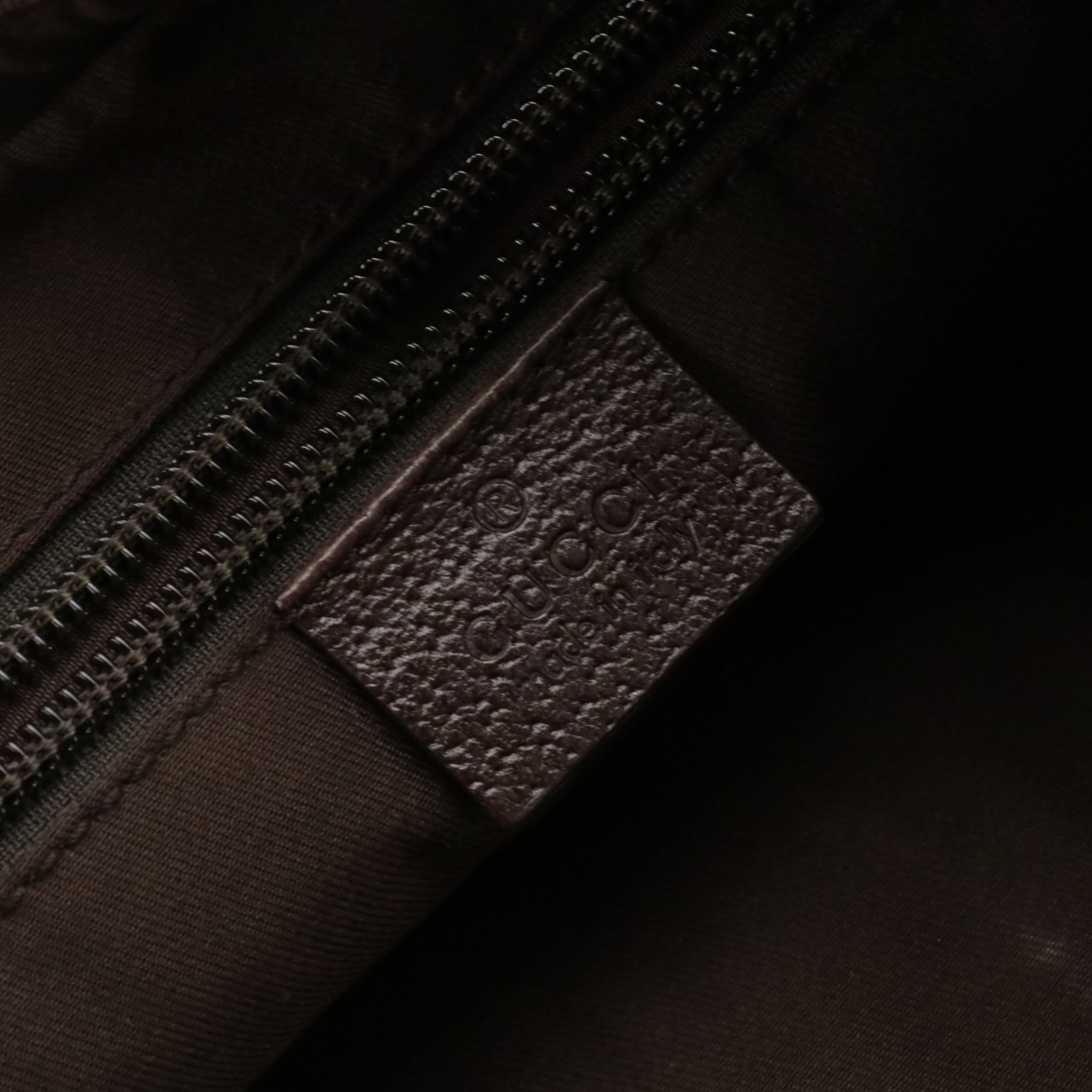 Gucci Zippered Shoulder Bag in GG Canvas and Dark Brown Cinghiale Leather