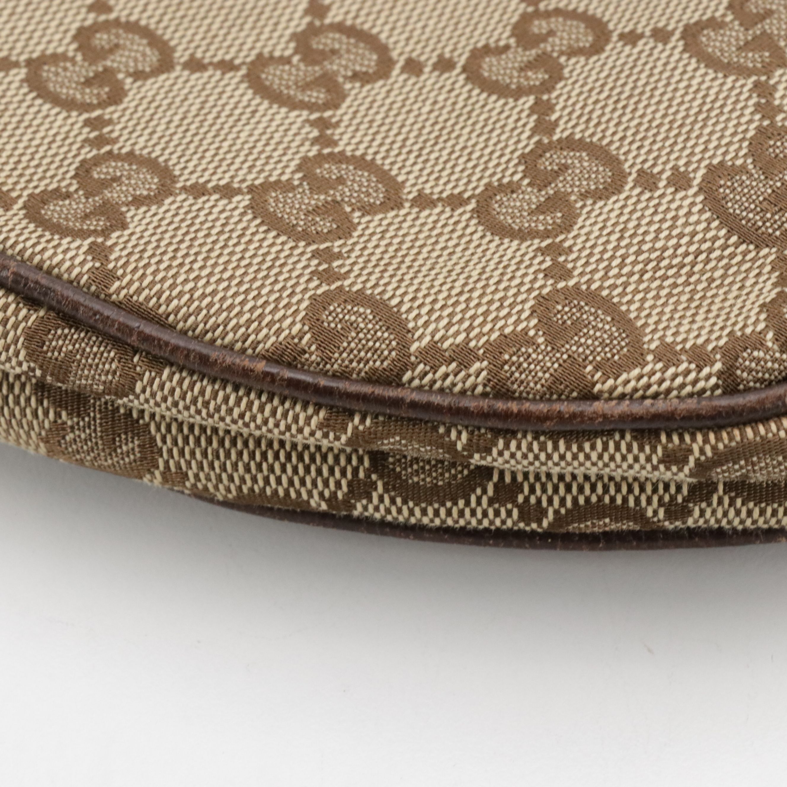 Gucci Zippered Shoulder Bag in GG Canvas and Dark Brown Cinghiale Leather