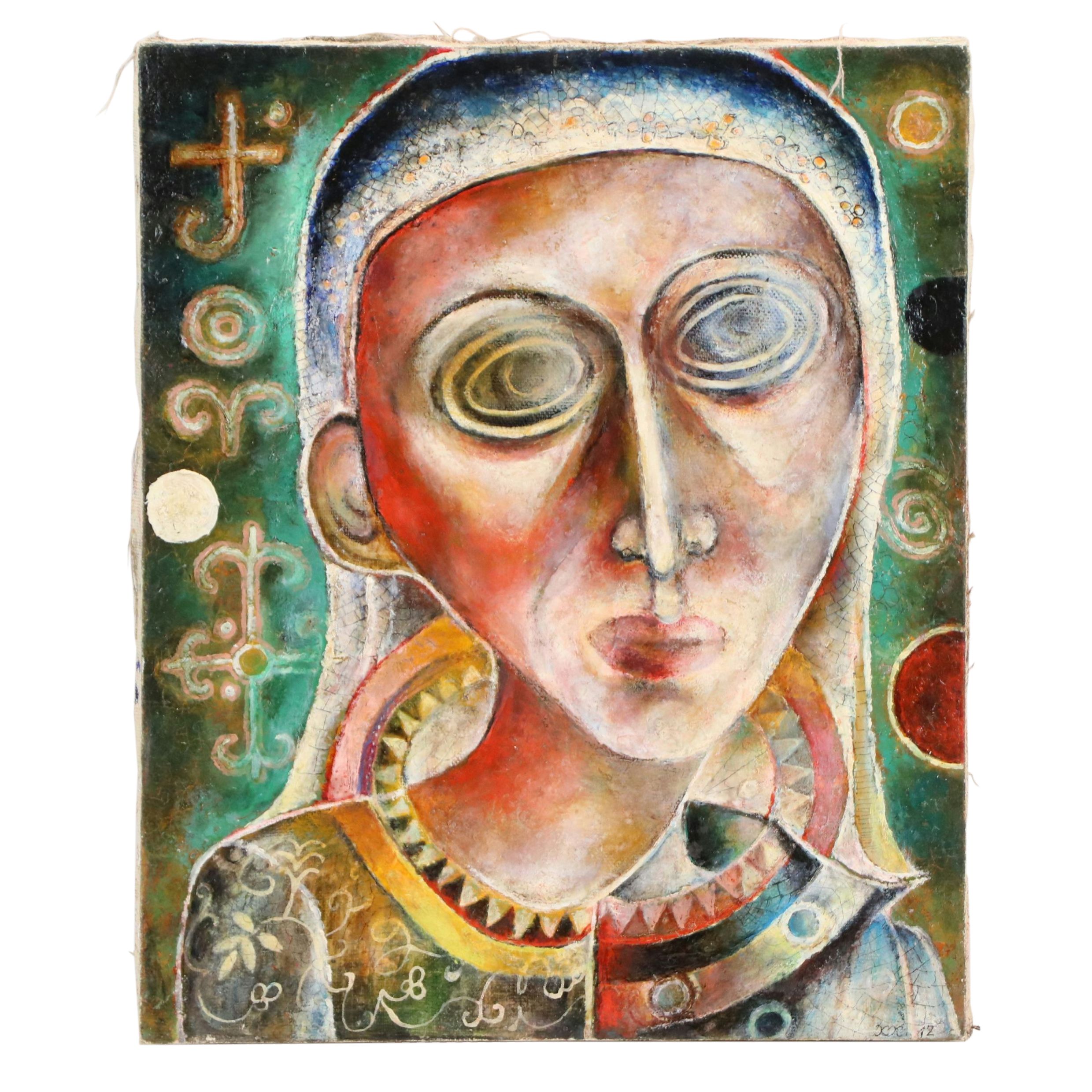 Nikolay Manuylov "Kuk" Surrealistic Oil Panting of Figure with Veil, 2012