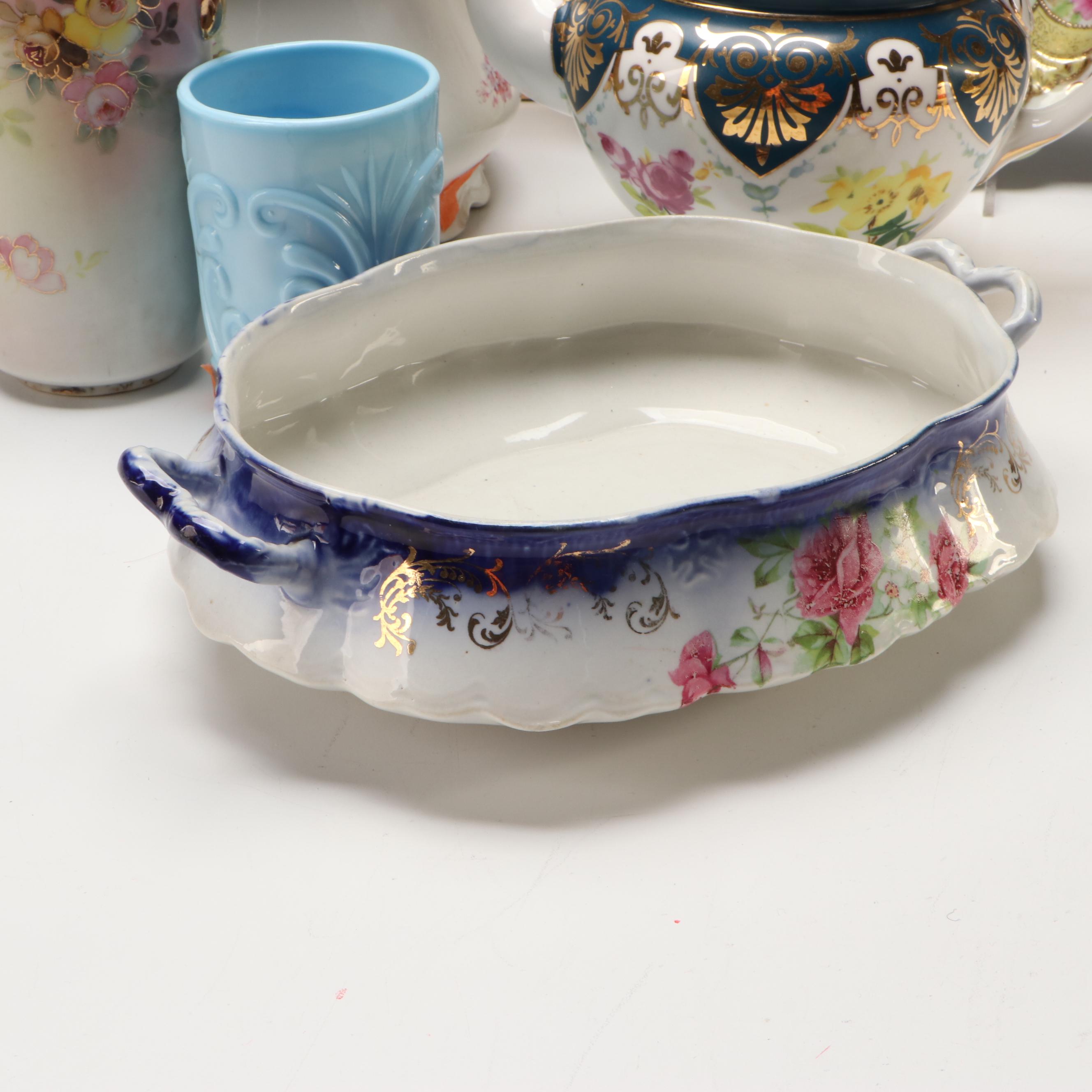 Japanese Hand-Painted Vase and Other Gilt Porcelain Tableware