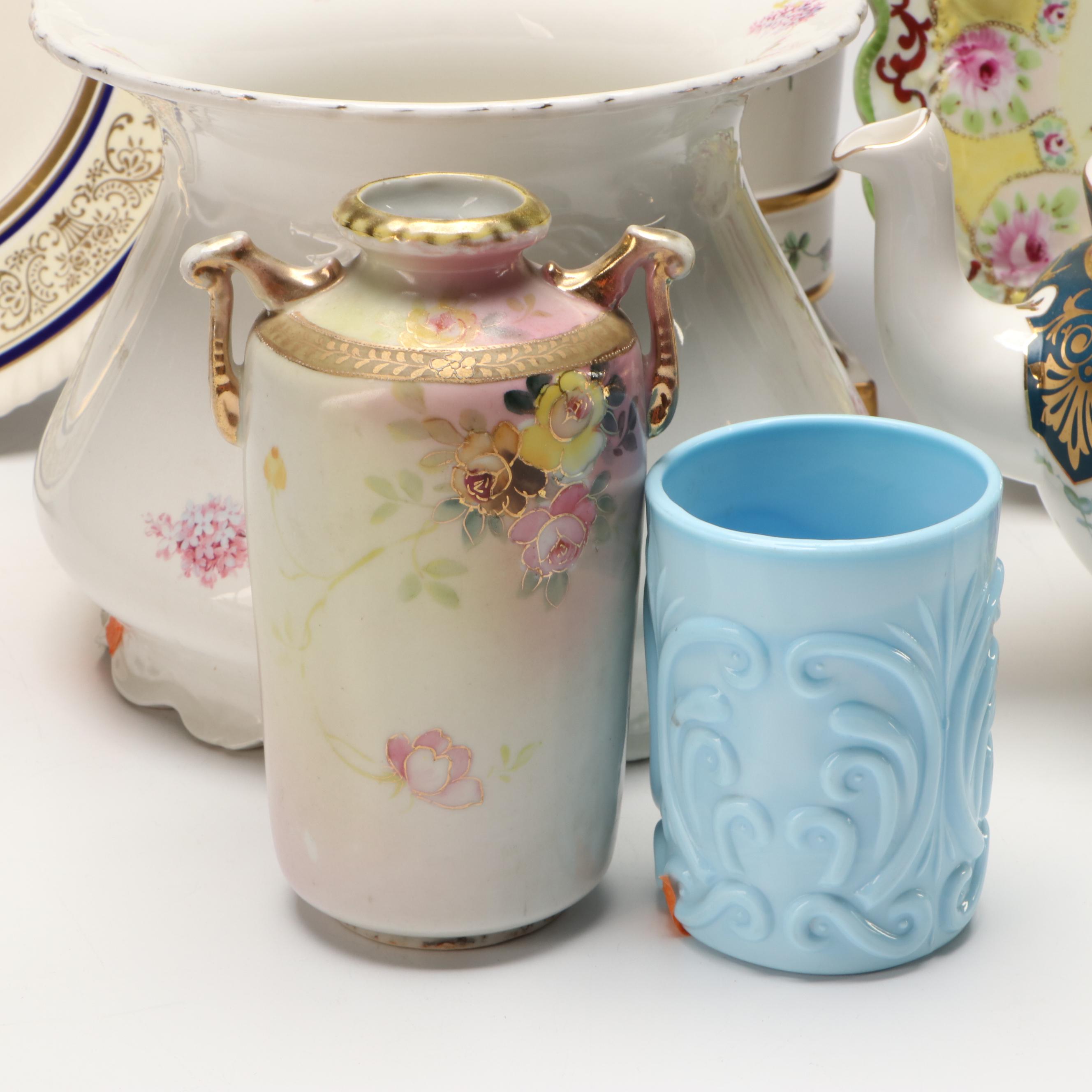 Japanese Hand-Painted Vase and Other Gilt Porcelain Tableware