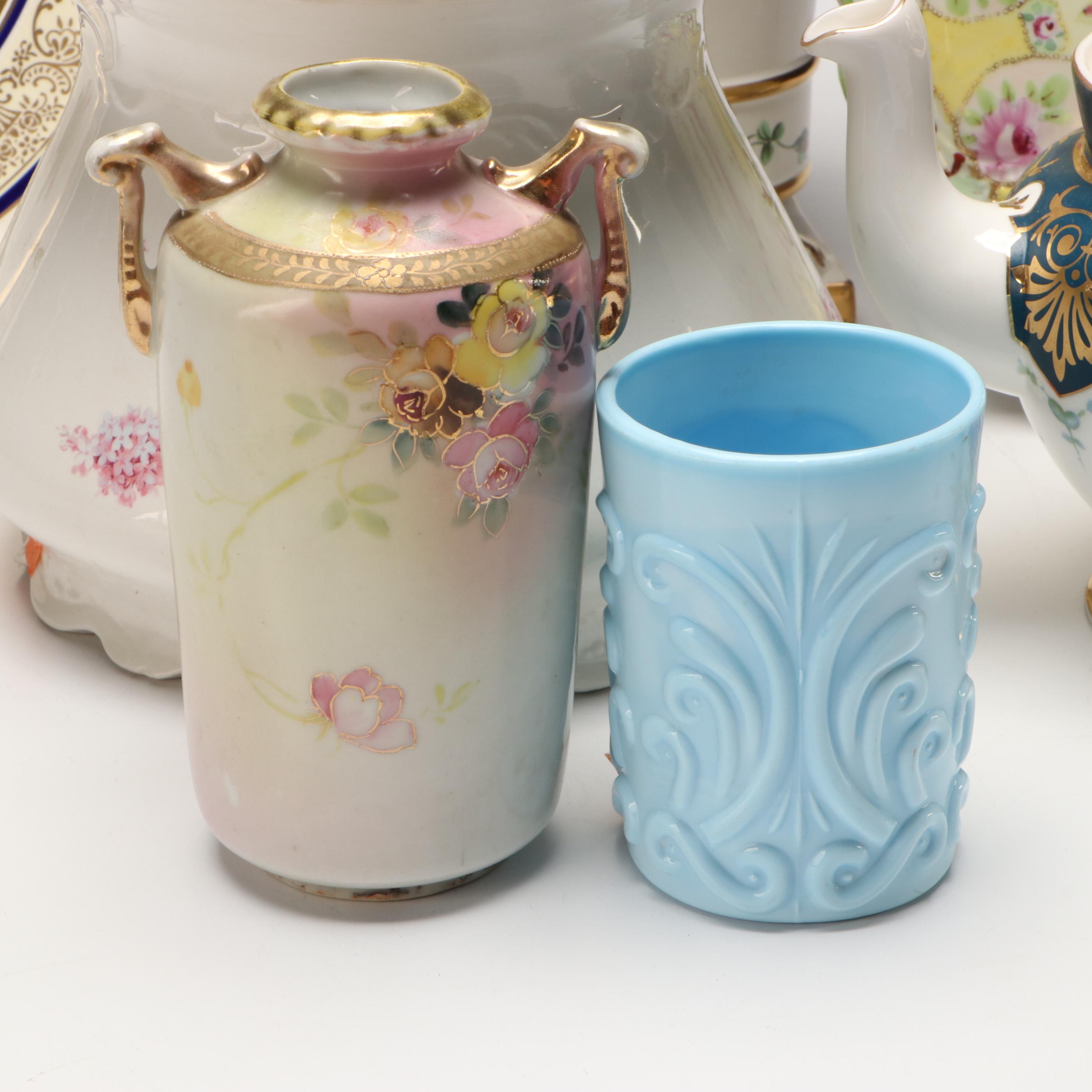 Japanese Hand-Painted Vase and Other Gilt Porcelain Tableware