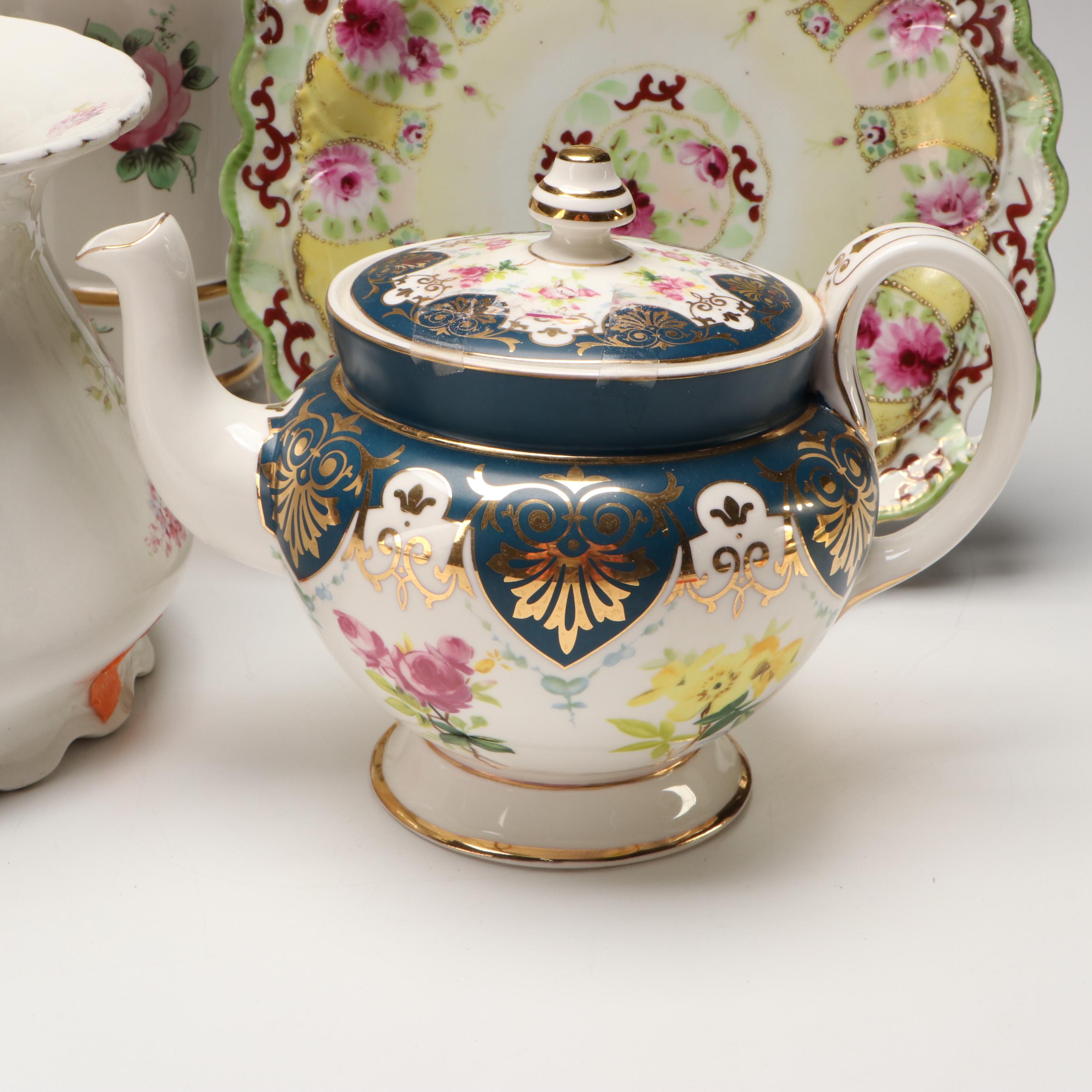 Japanese Hand-Painted Vase and Other Gilt Porcelain Tableware