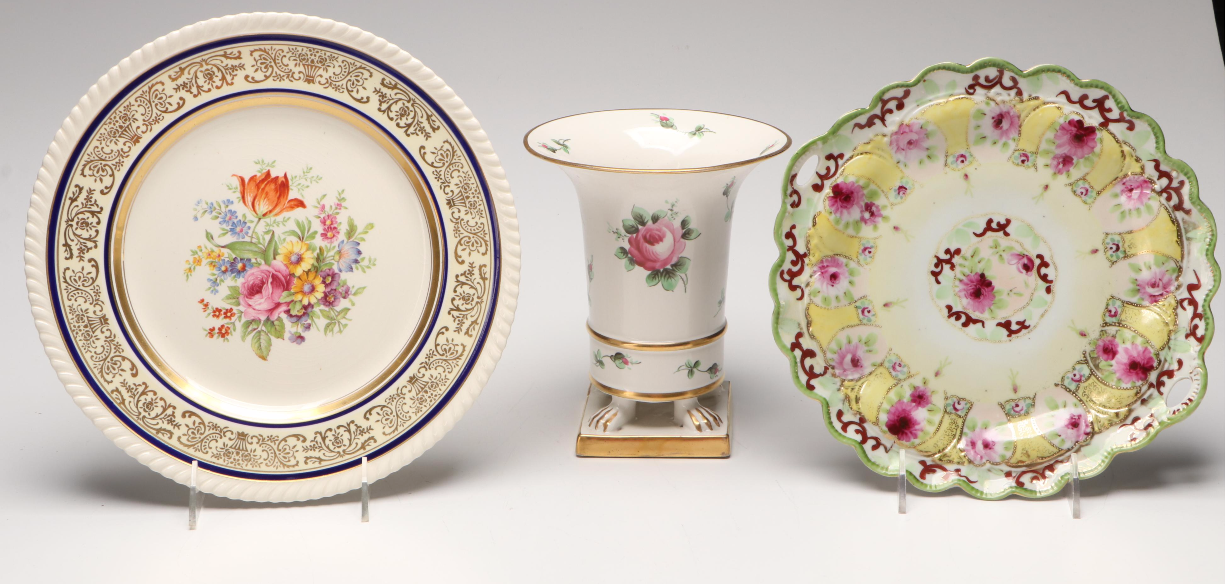 Japanese Hand-Painted Vase and Other Gilt Porcelain Tableware