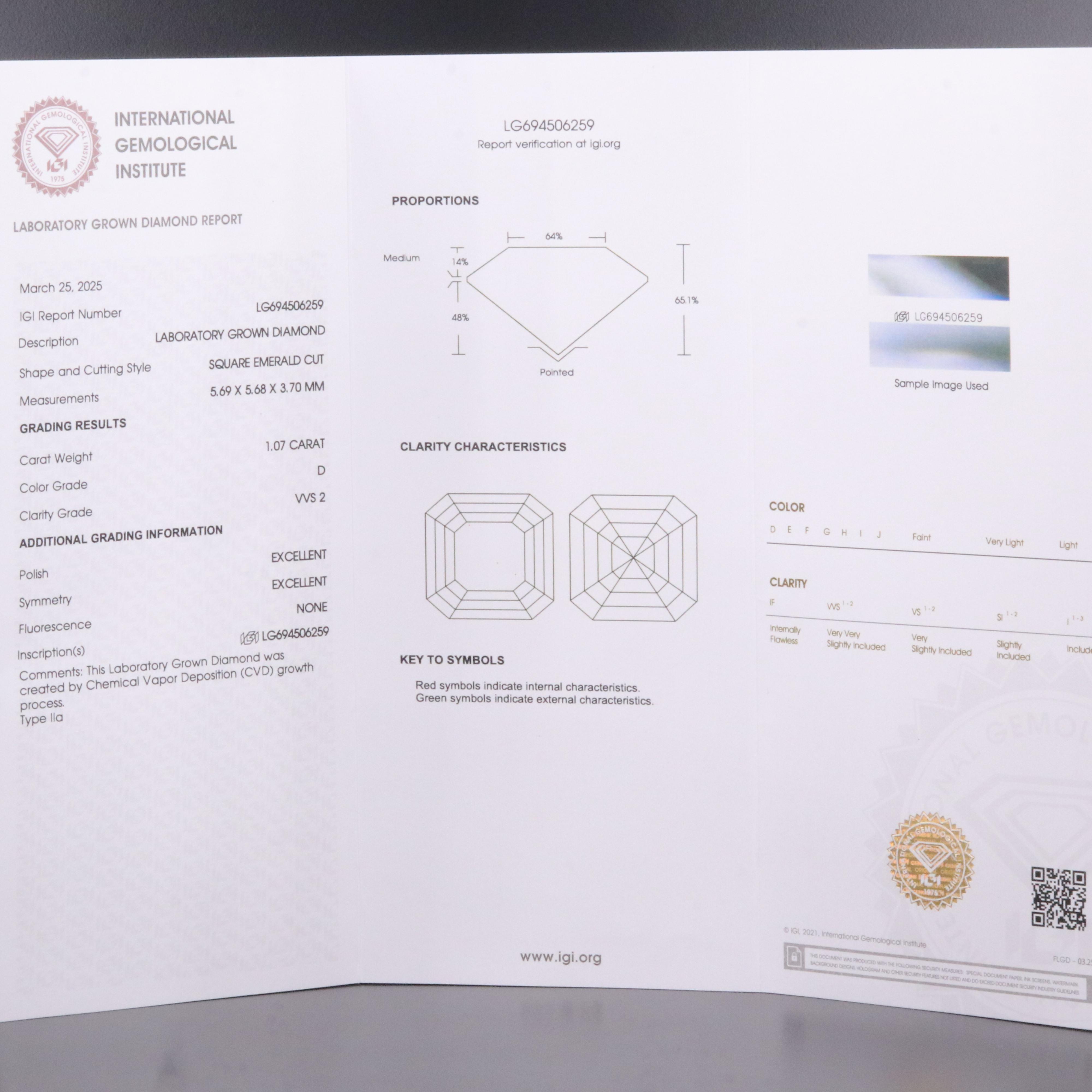Loose 1.07 CT Lab Grown Diamond with IGI Report