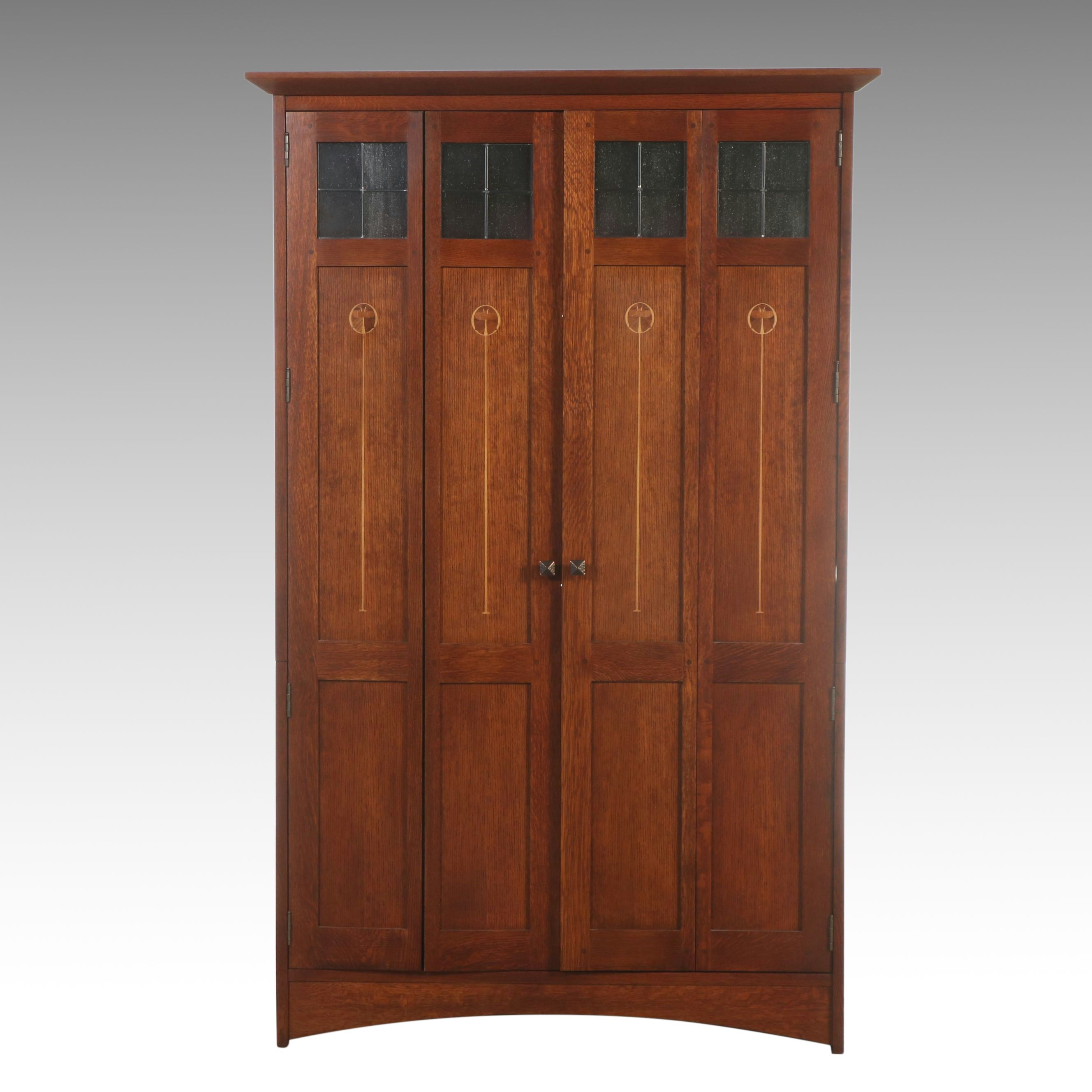 Stickley American Arts & Crafts Style Inlaid Oak Media Cabinet