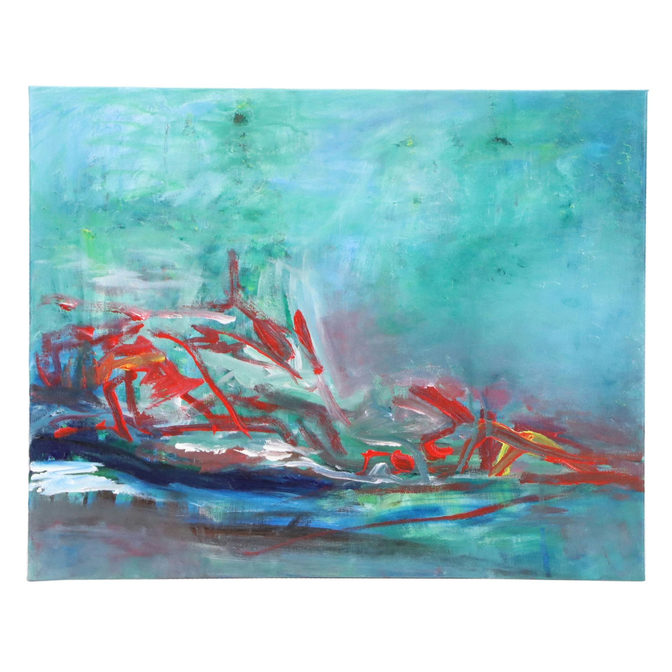 Saul Gefen Blue Acrylic Untitled Painting, 2025