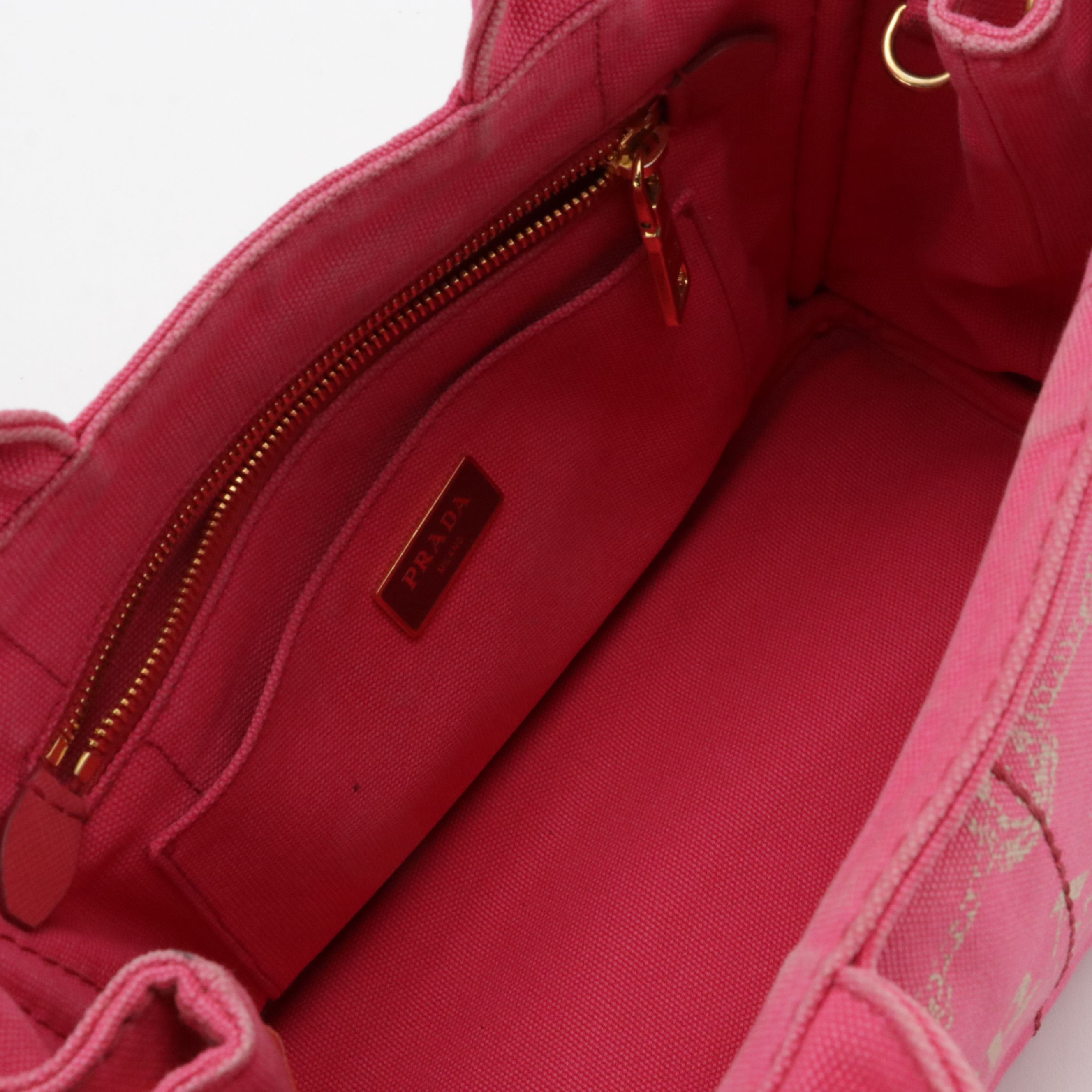 Prada Small Two-Way Tote in Hot Pink Canapa Logo Canvas