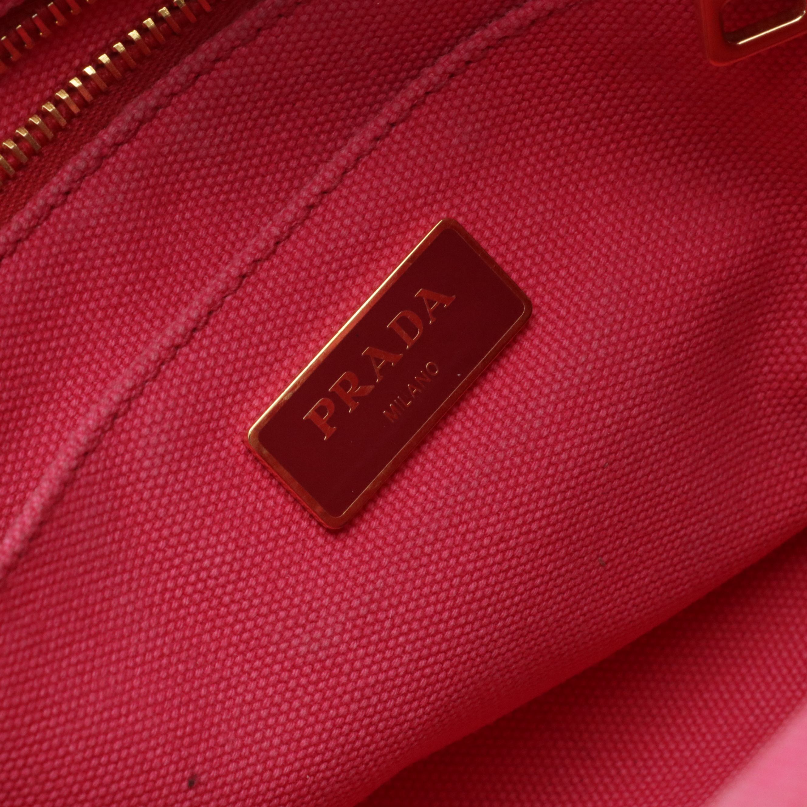 Prada Small Two-Way Tote in Hot Pink Canapa Logo Canvas