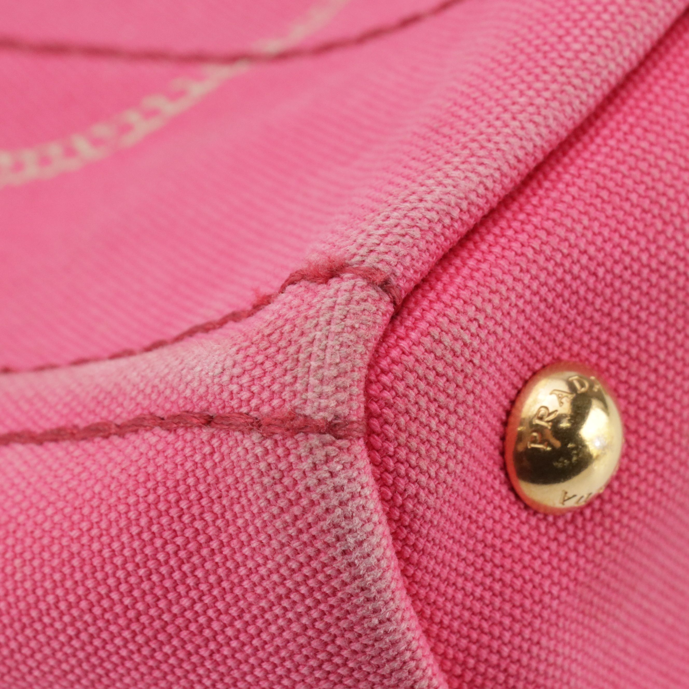 Prada Small Two-Way Tote in Hot Pink Canapa Logo Canvas