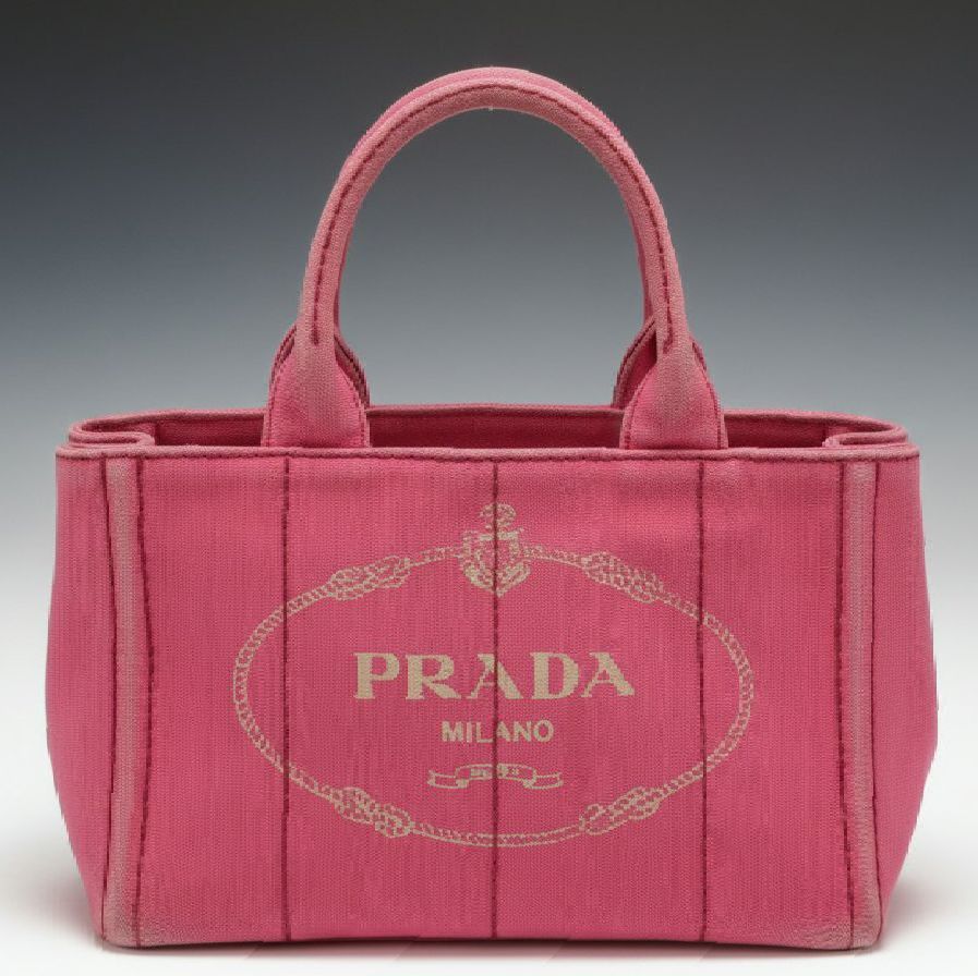 Prada Small Two-Way Tote in Hot Pink Canapa Logo Canvas