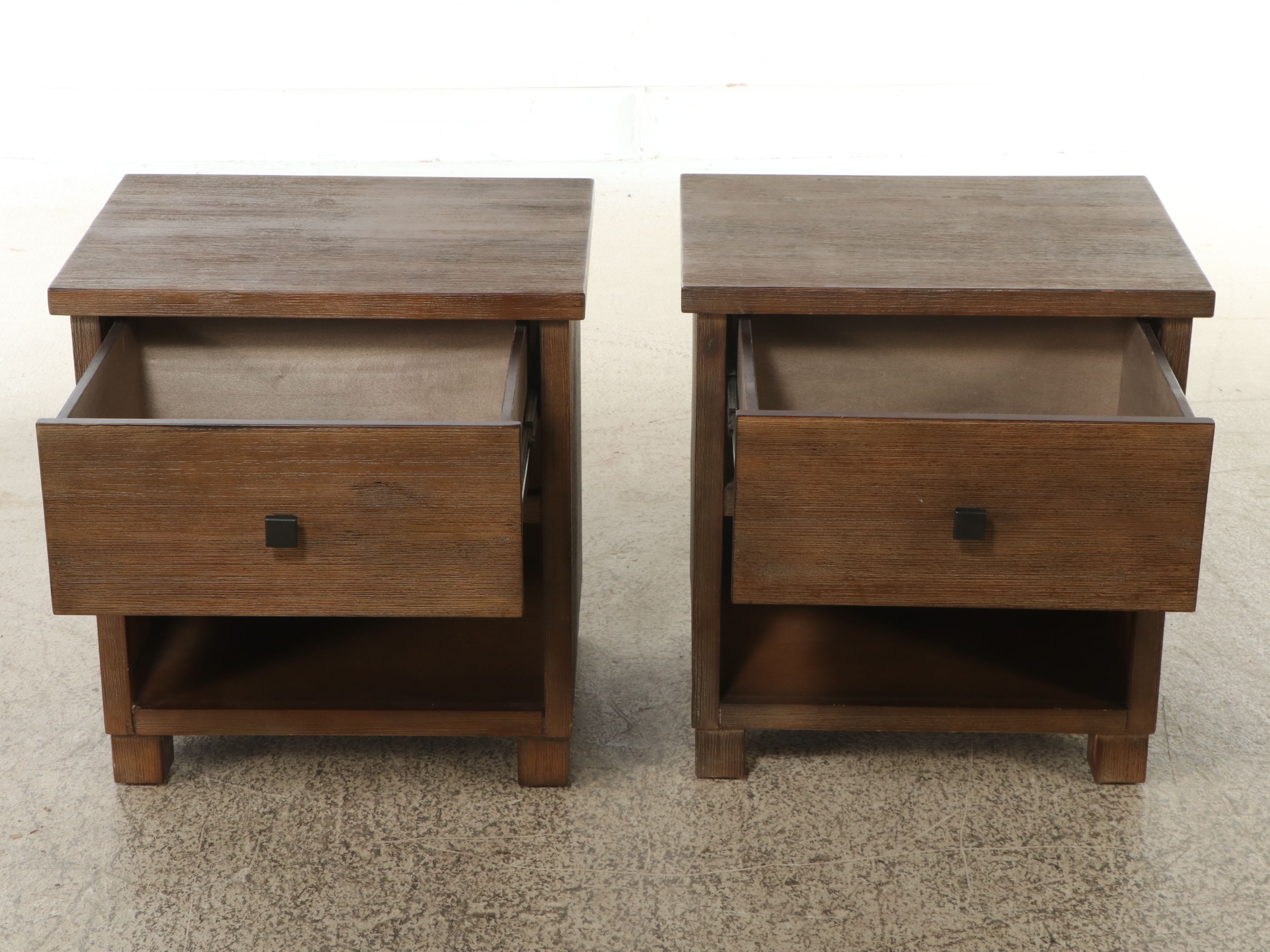 Contemporary Farmhouse Style Bed Frame and Coordinating Nightstands