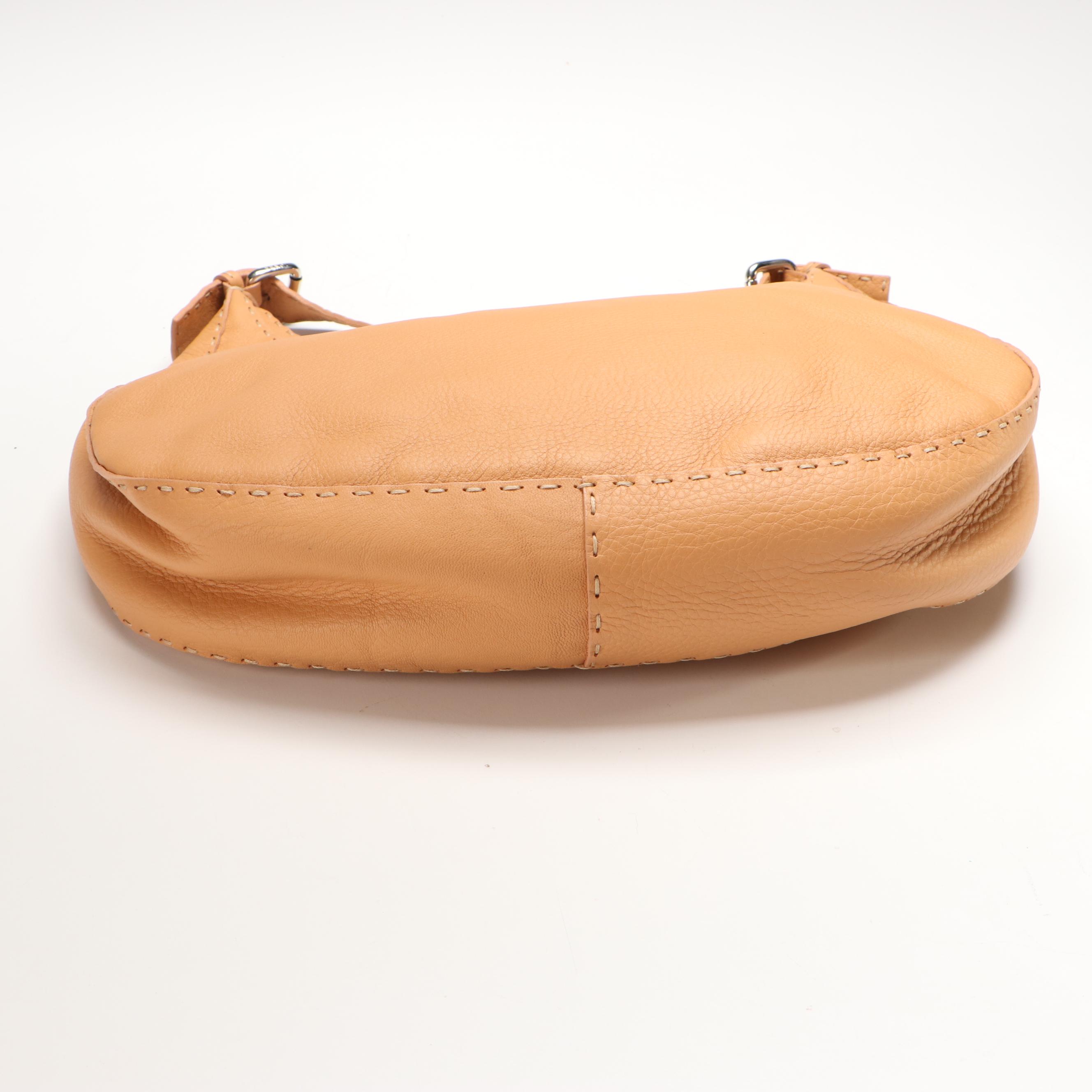 Fendi Semitracolla Selleria Hobo Bag in Natural Italian Pebbled Leather