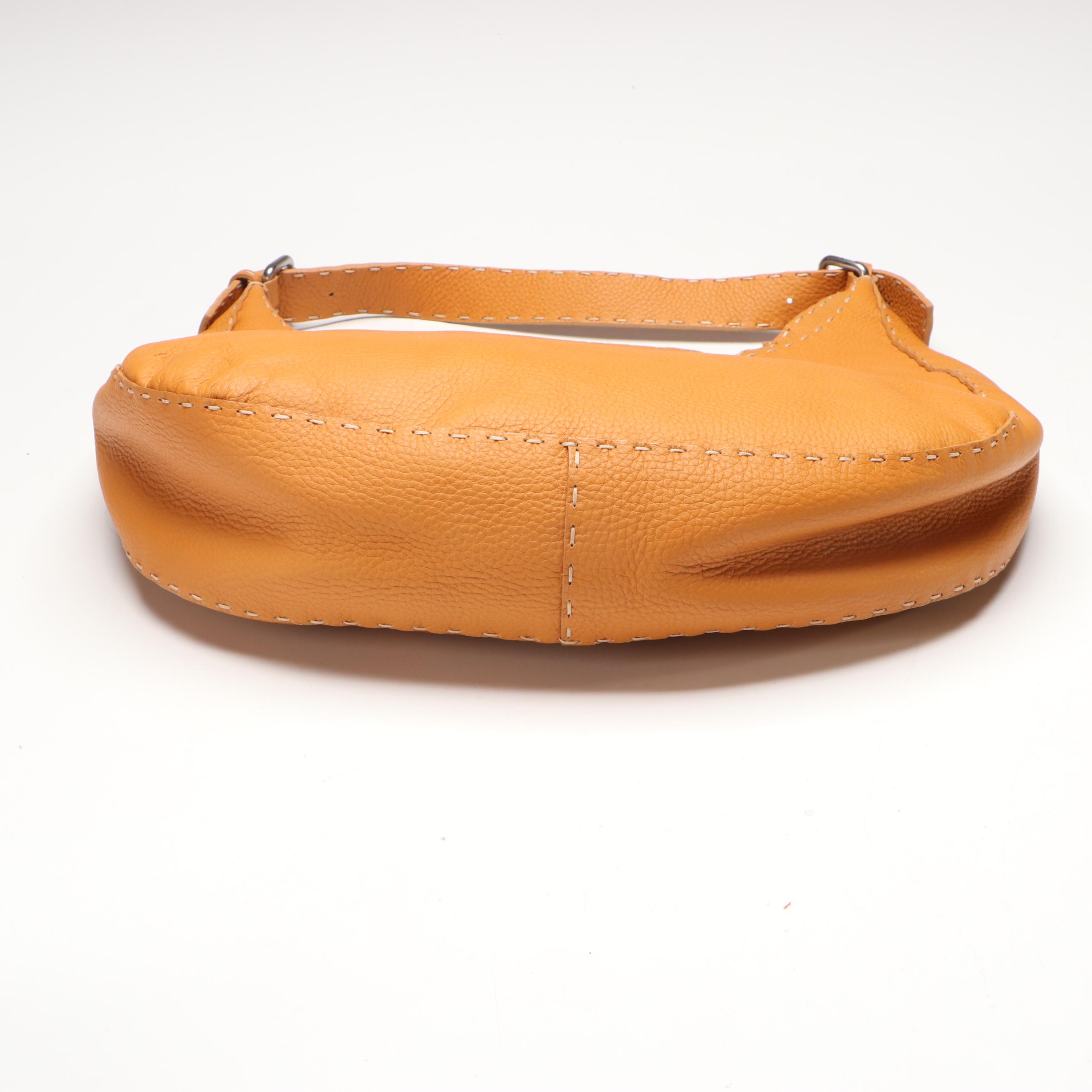 Fendi Semitracolla Selleria Hobo Bag in Tan Italian Pebbled Leather