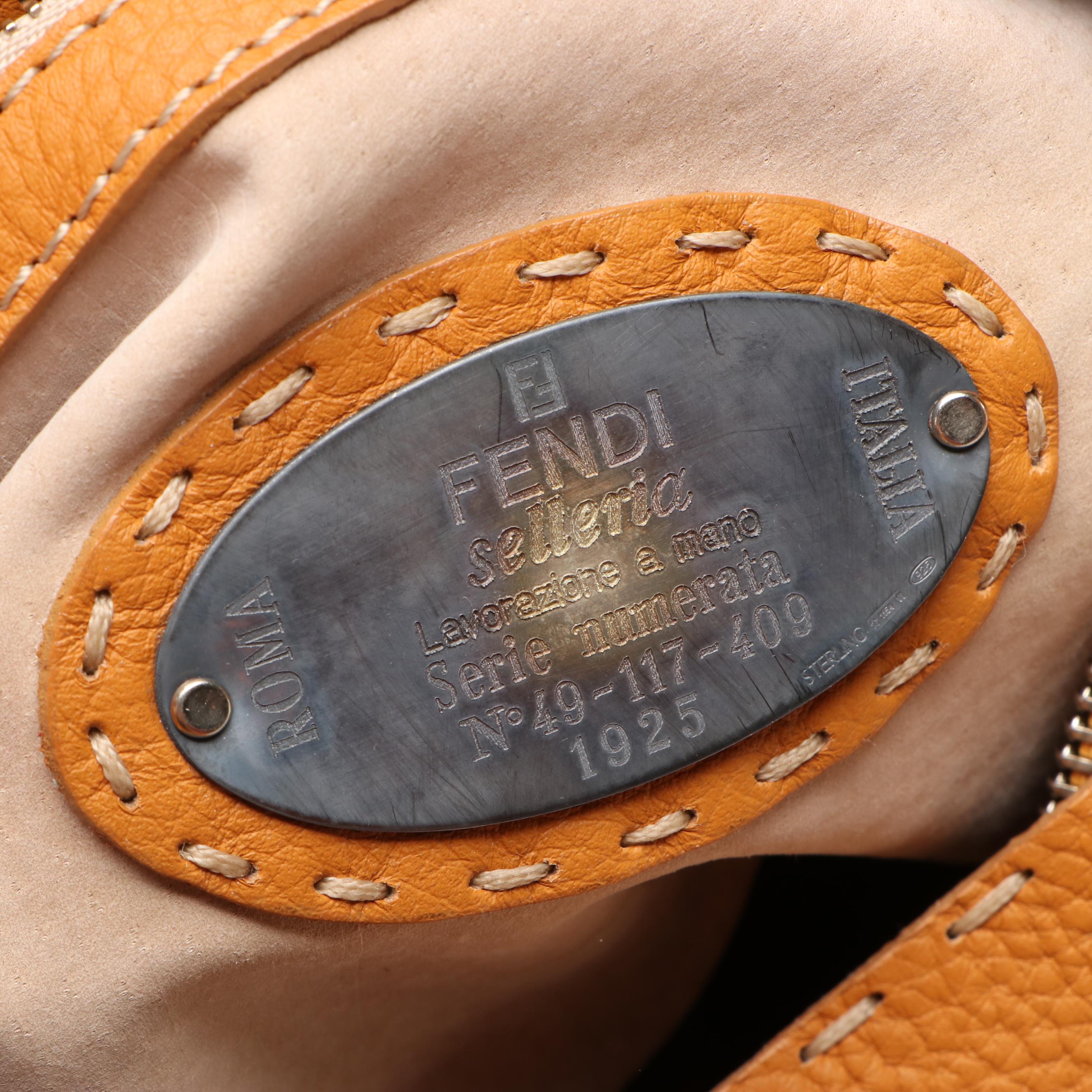 Fendi Semitracolla Selleria Hobo Bag in Tan Italian Pebbled Leather