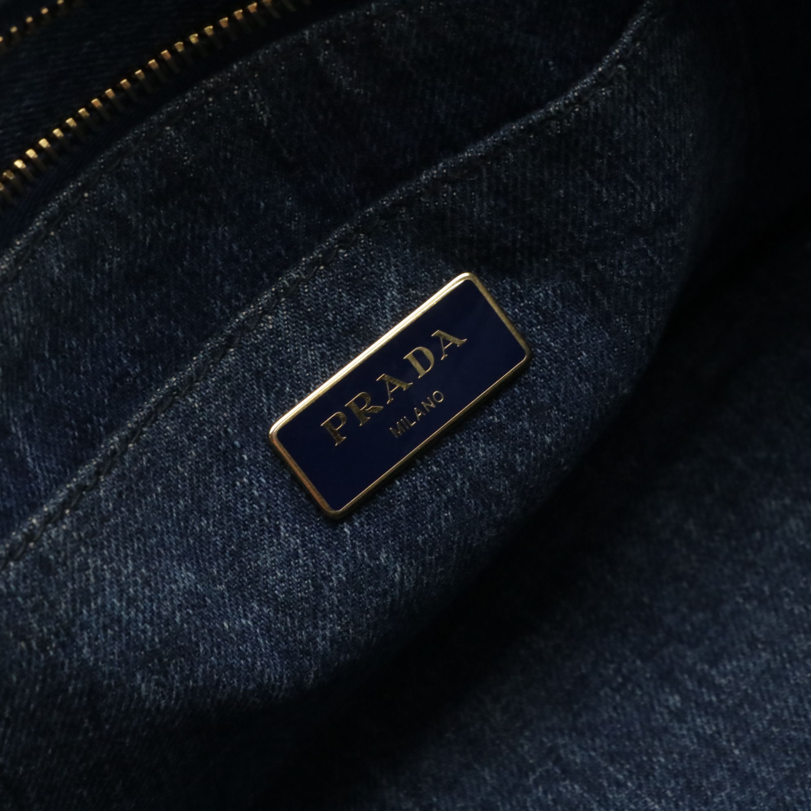 Prada Small Blue Denim Canapa Logo Canvas Small Two-Way Tote