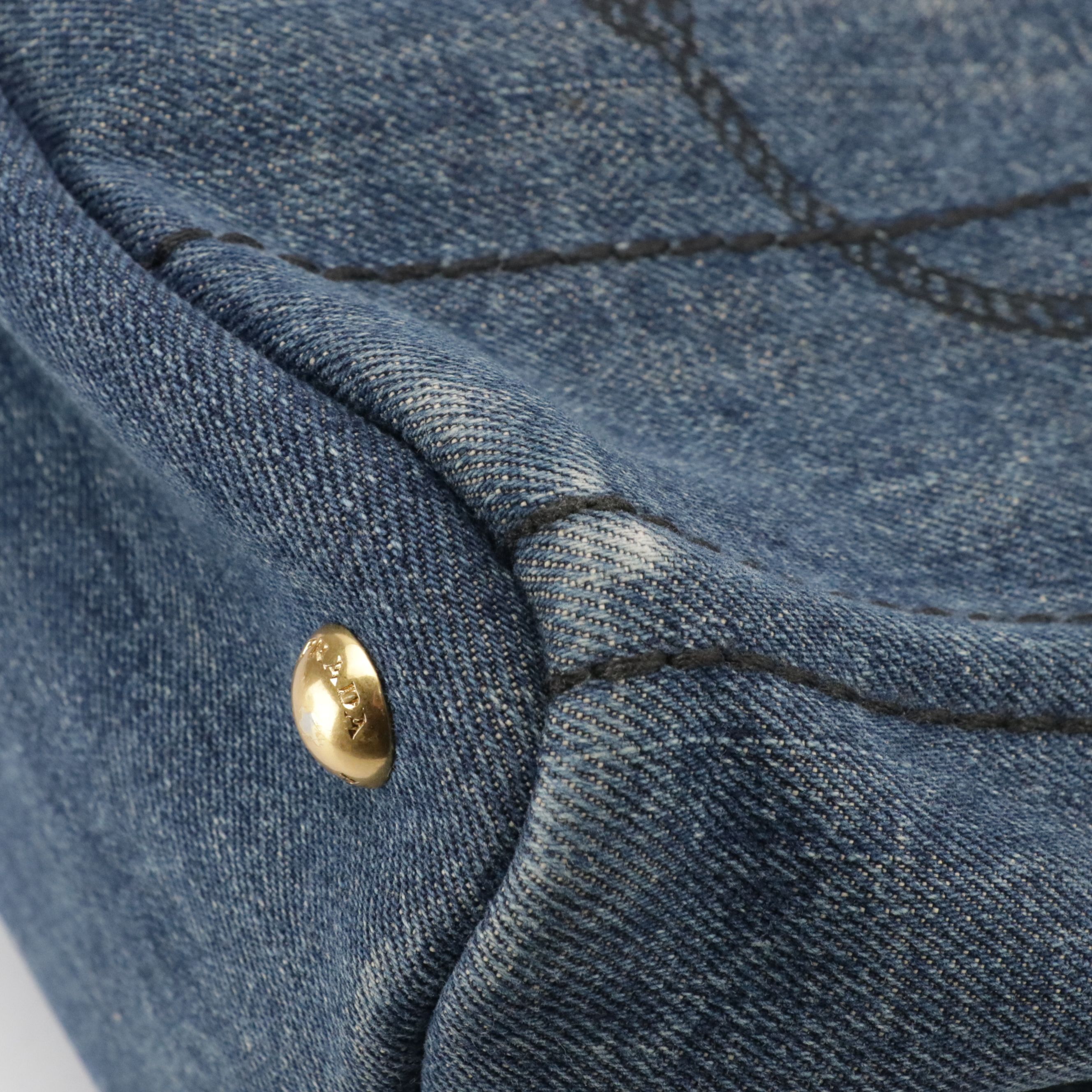 Prada Small Blue Denim Canapa Logo Canvas Small Two-Way Tote