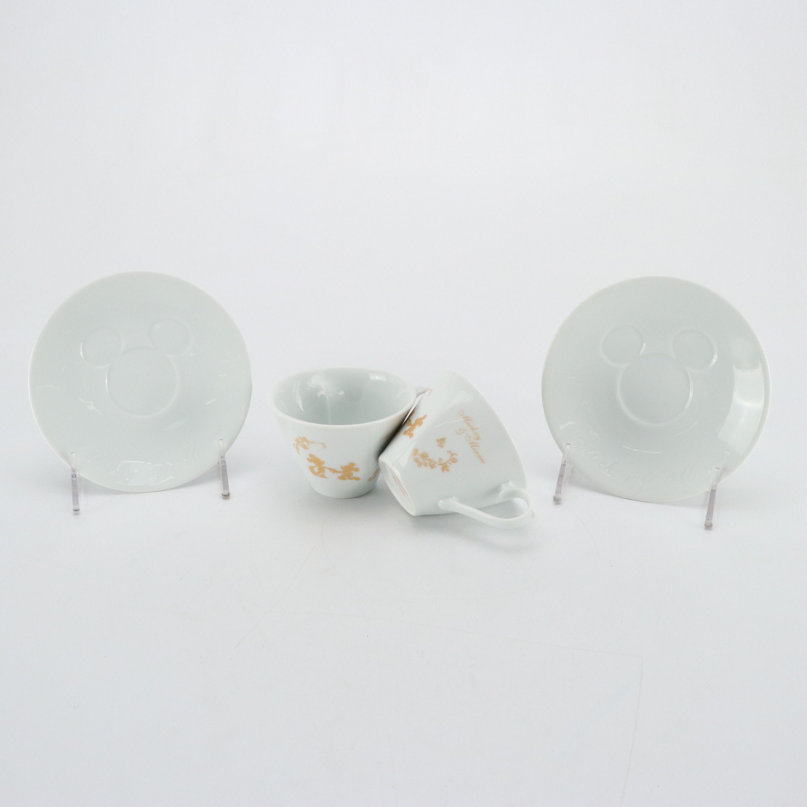 Disney Japan Mickey & Minnie Porcelain "Heartful" Teacups and Saucers, With Box