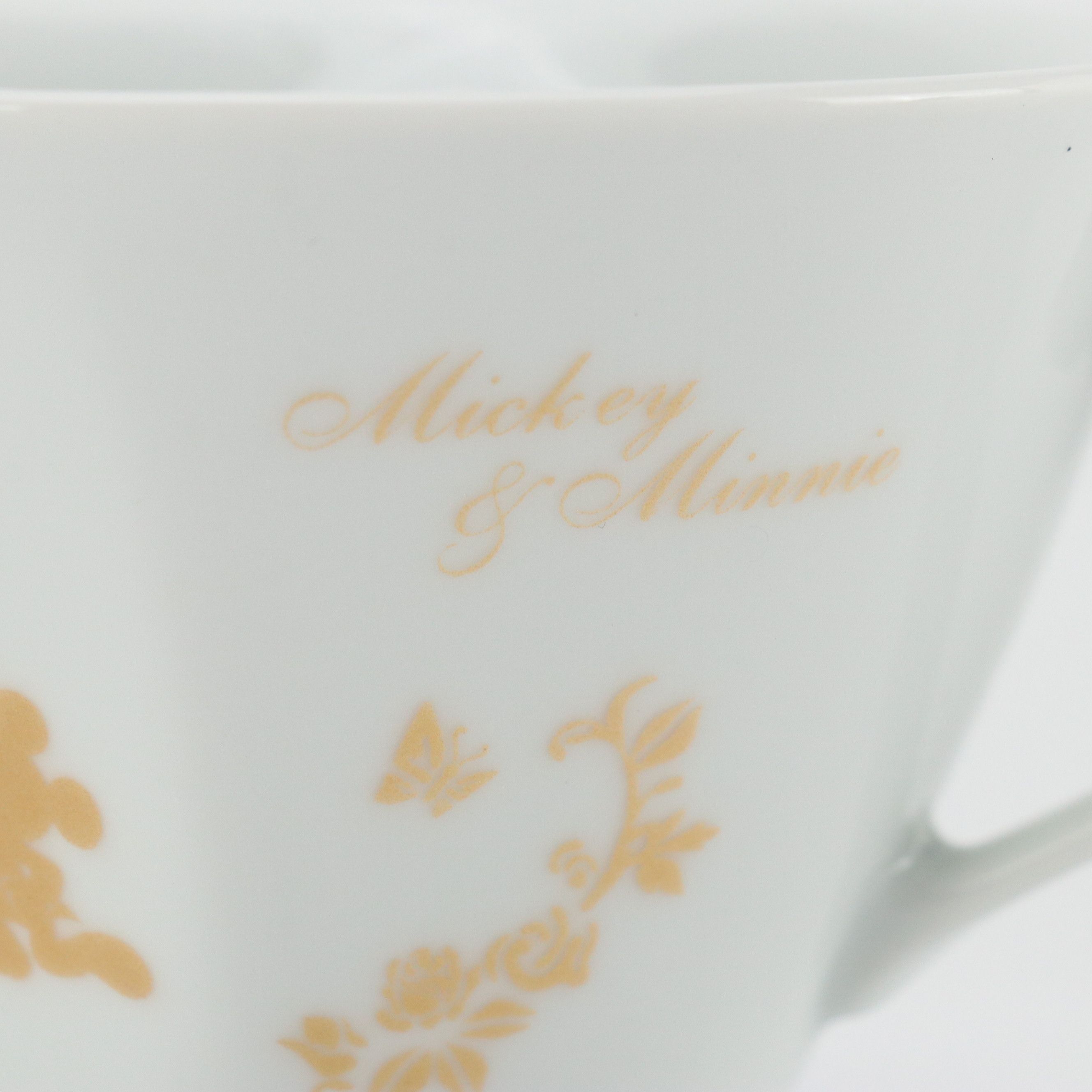 Disney Japan Mickey & Minnie Porcelain "Heartful" Teacups and Saucers, With Box