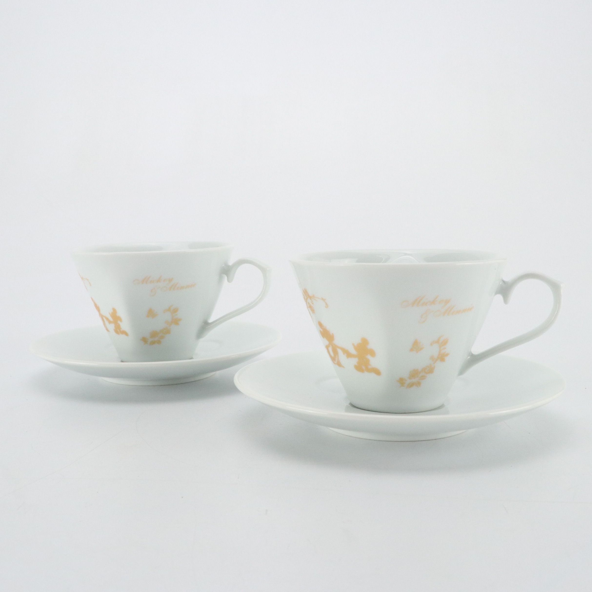 Disney Japan Mickey & Minnie Porcelain "Heartful" Teacups and Saucers, With Box