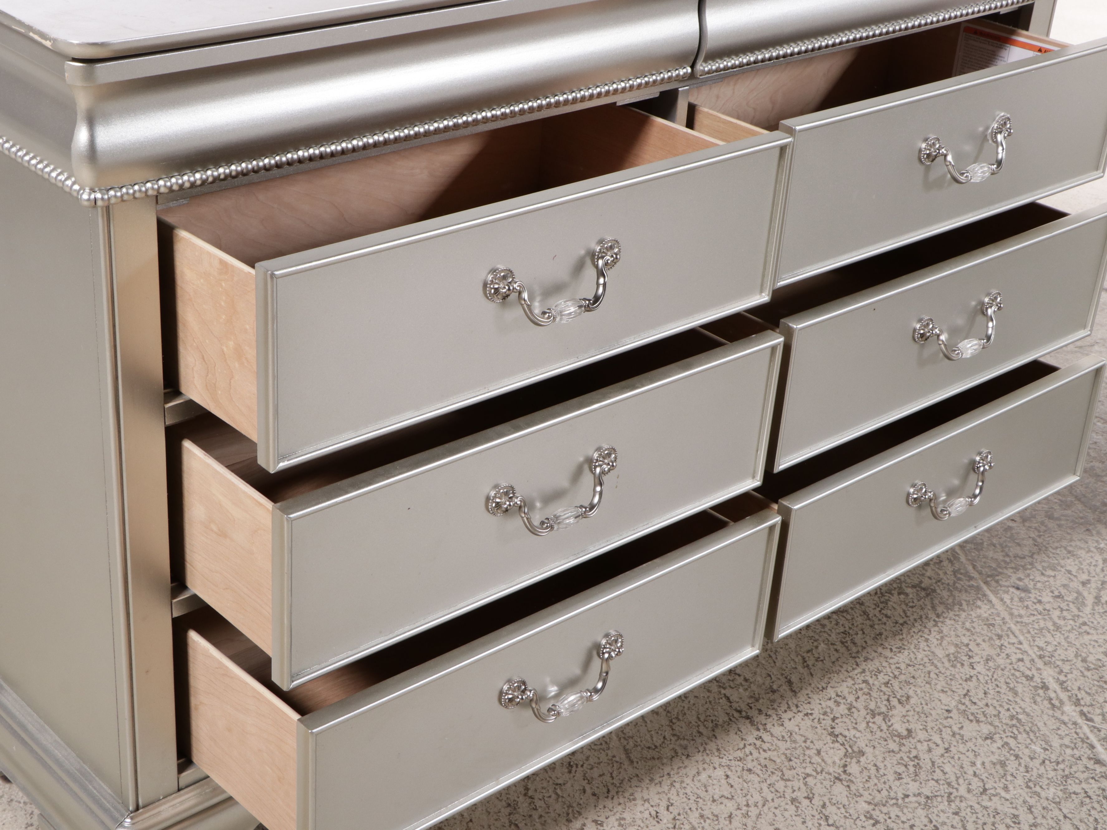 Standard Furniture French Style Silver Painted Wooden Dresser and Chest