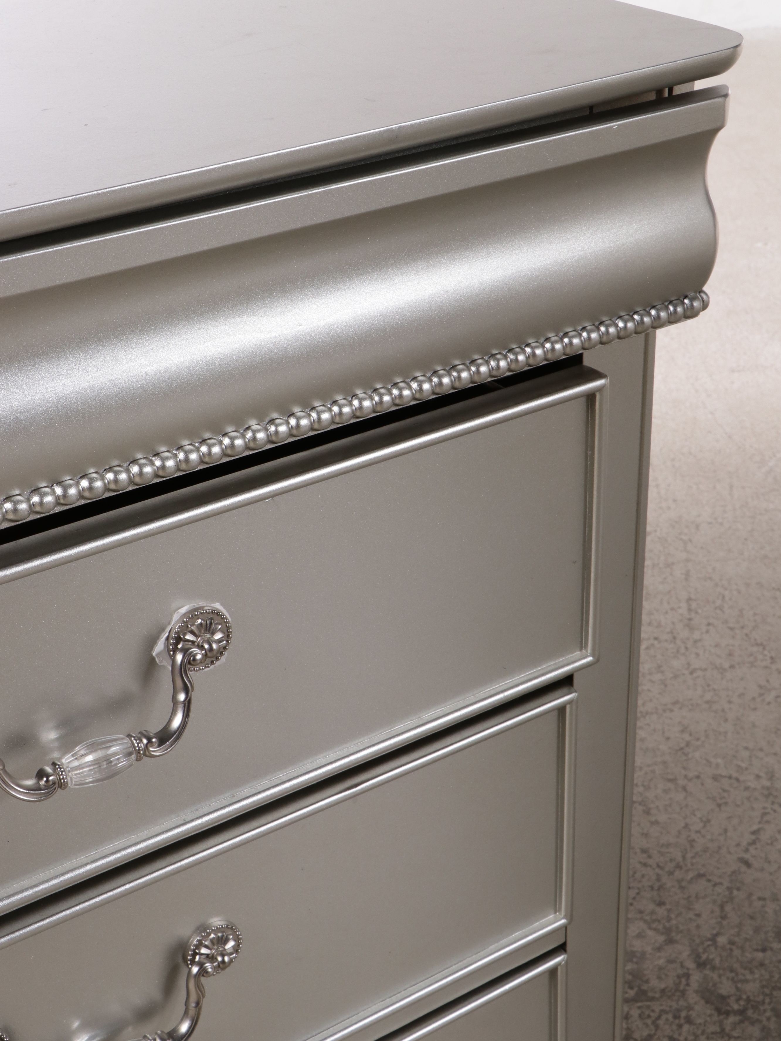 Standard Furniture French Style Silver Painted Wooden Dresser and Chest