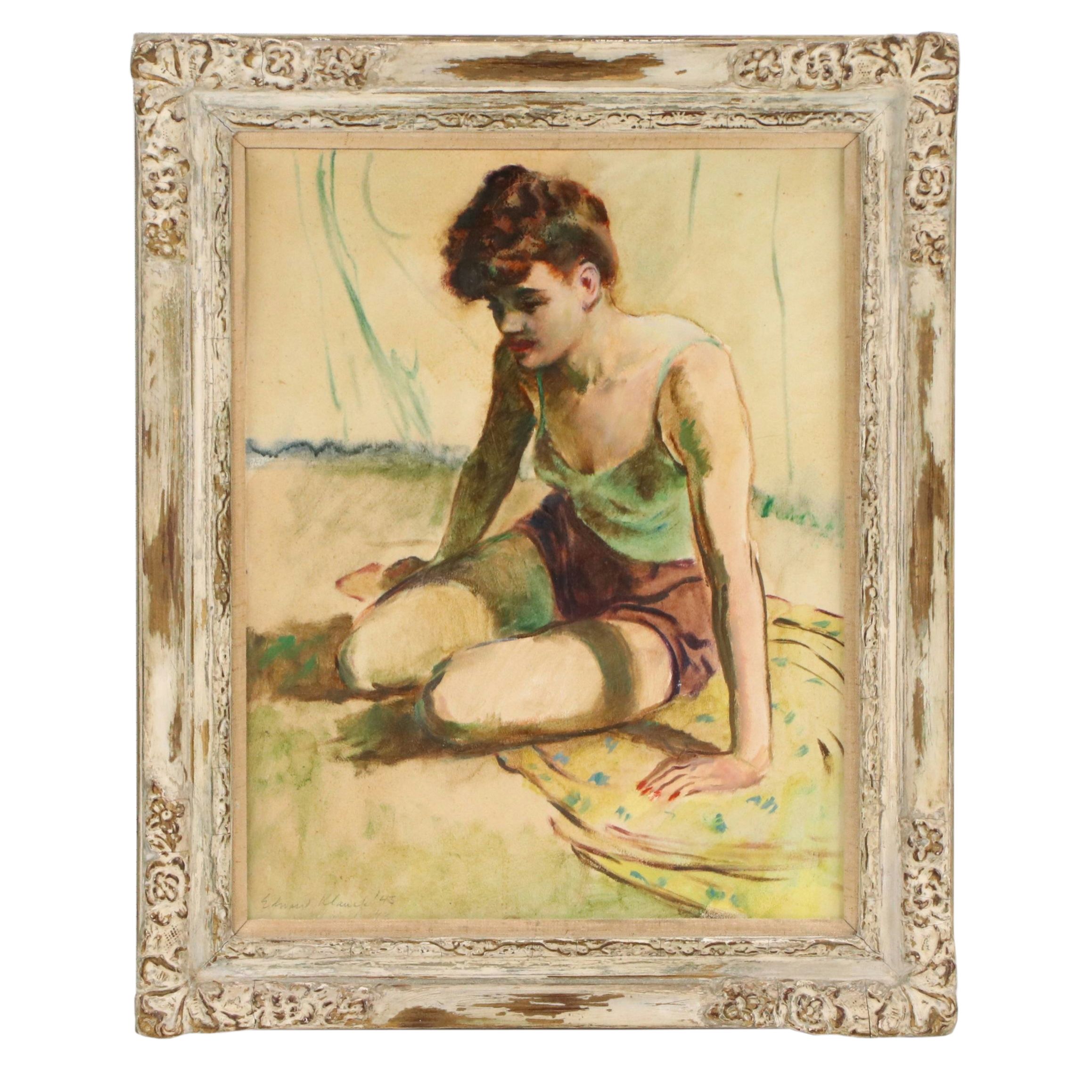 Edward A. Klauck Portrait Oil Painting of Seated Circus Performer, 1943