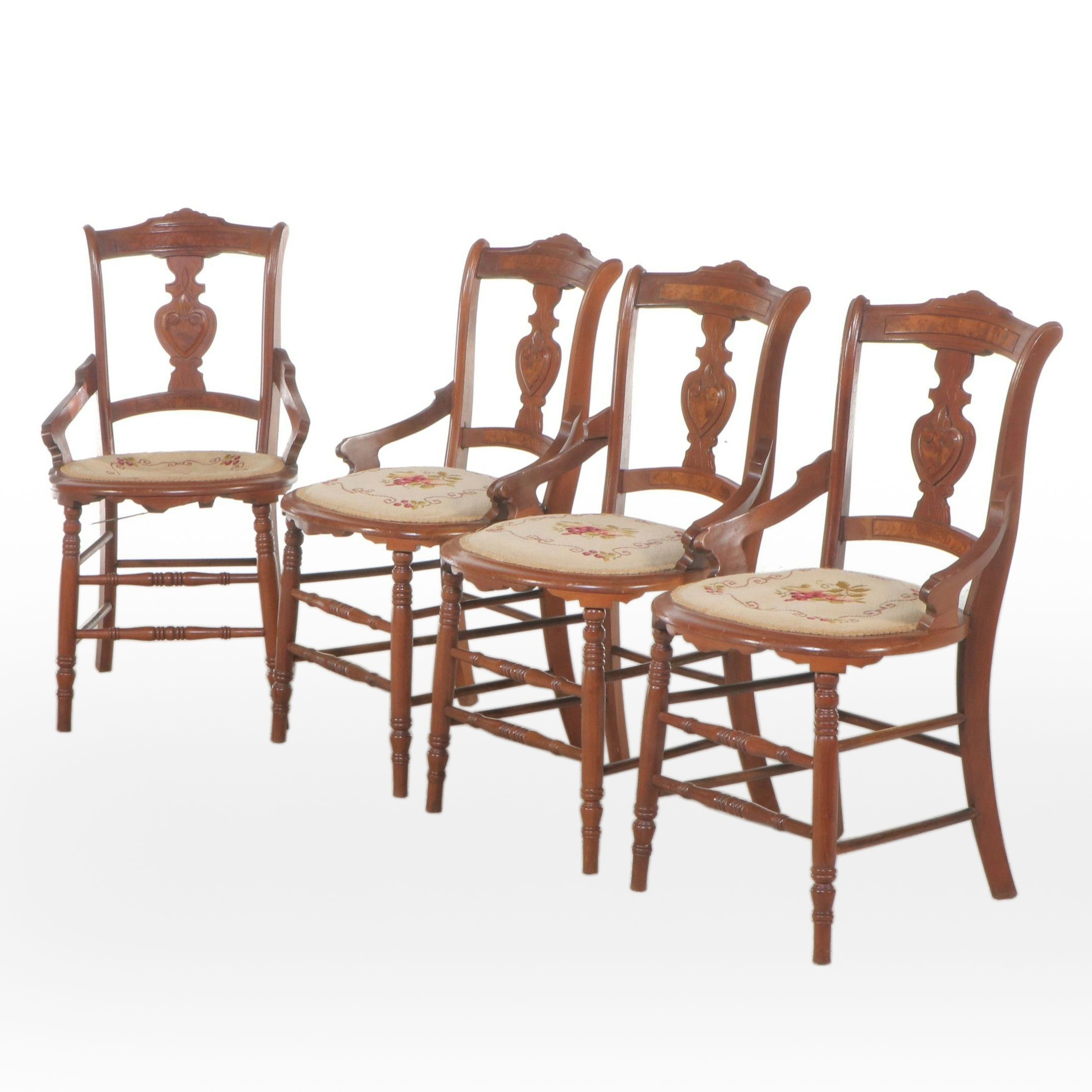 Victorian Walnut Dining Chairs with Needlepoint Upholstery, Early 20th Century
