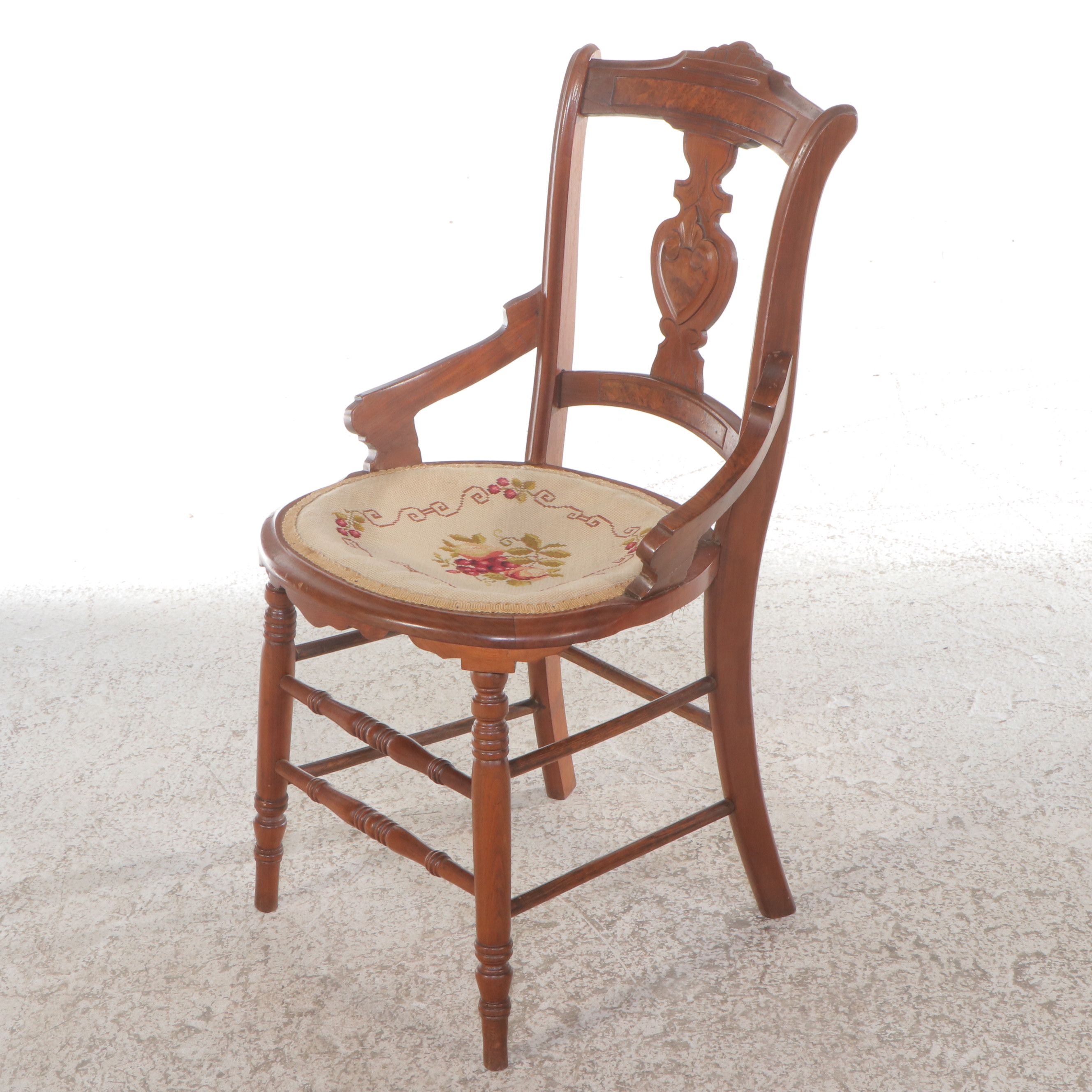 Victorian Walnut Dining Chairs with Needlepoint Upholstery, Early 20th Century