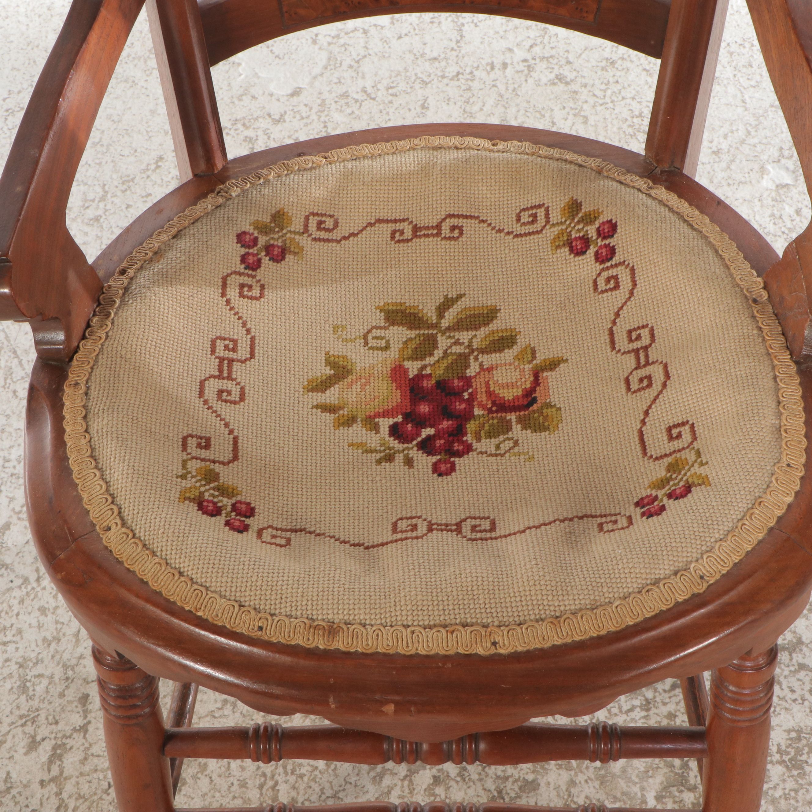 Victorian Walnut Dining Chairs with Needlepoint Upholstery, Early 20th Century