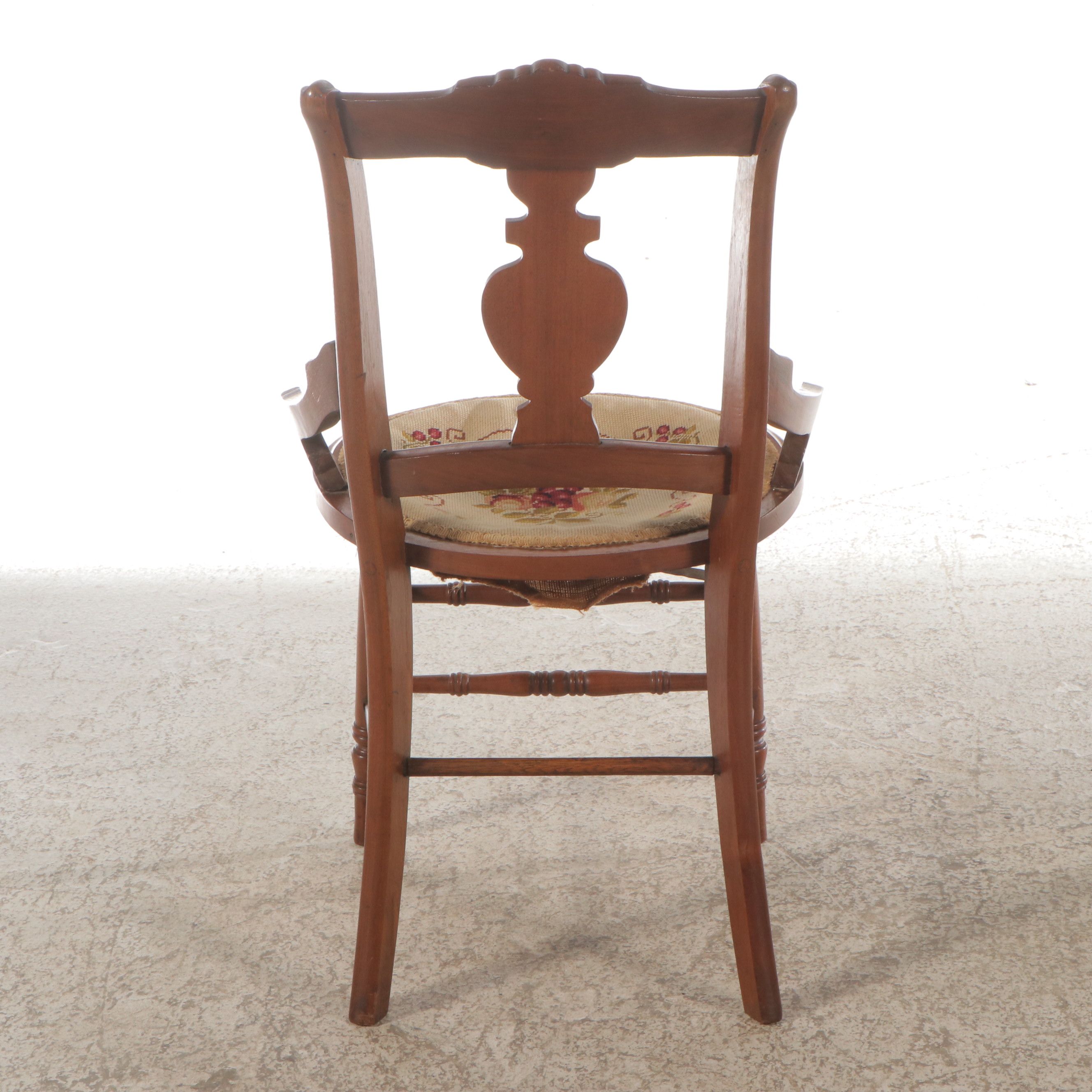 Victorian Walnut Dining Chairs with Needlepoint Upholstery, Early 20th Century