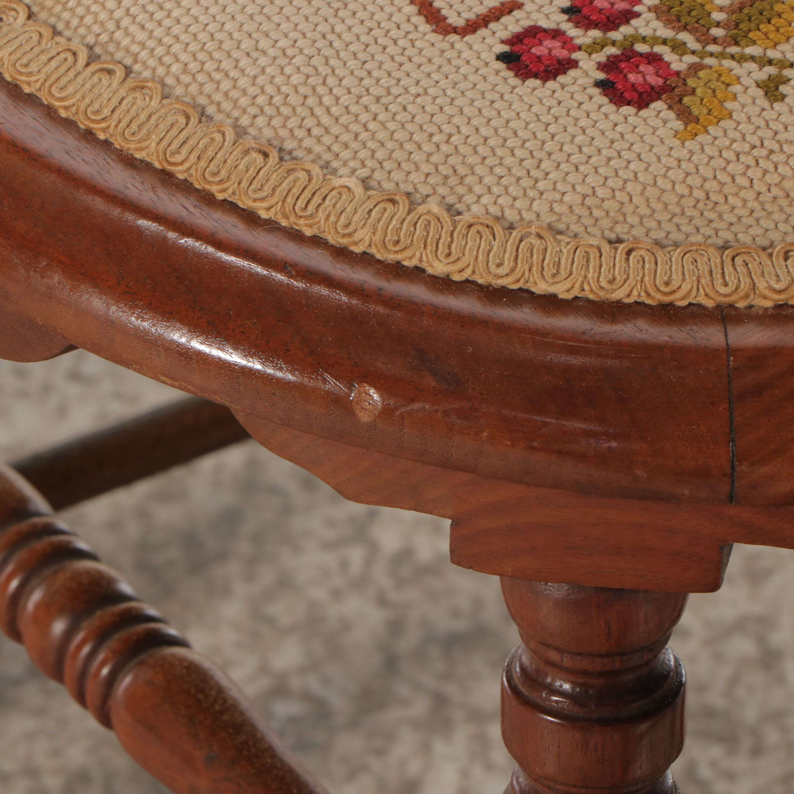 Victorian Walnut Dining Chairs with Needlepoint Upholstery, Early 20th Century