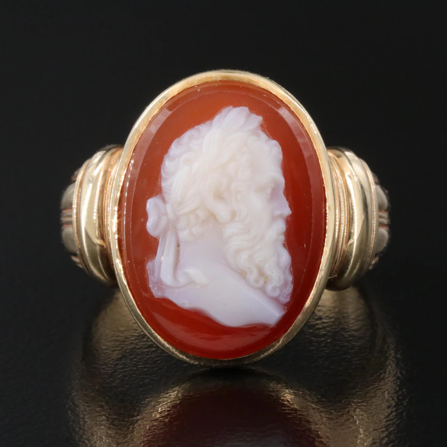 Victorian Greco-Roman Revival 10K Sardonyx Zeus/Jupiter Cameo Ring | EBTH