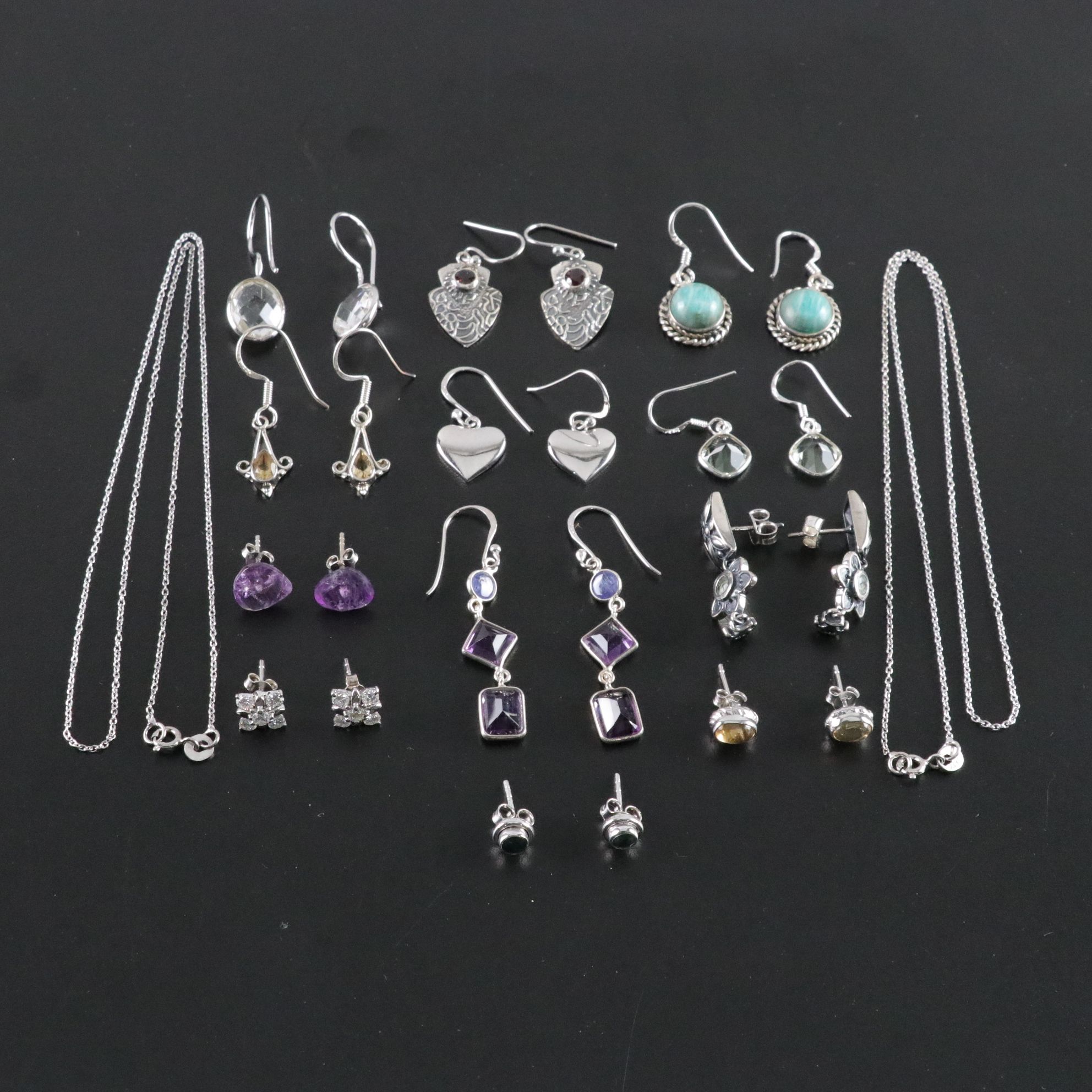 14 Assorted Sterling Silver Necklaces and Earrings