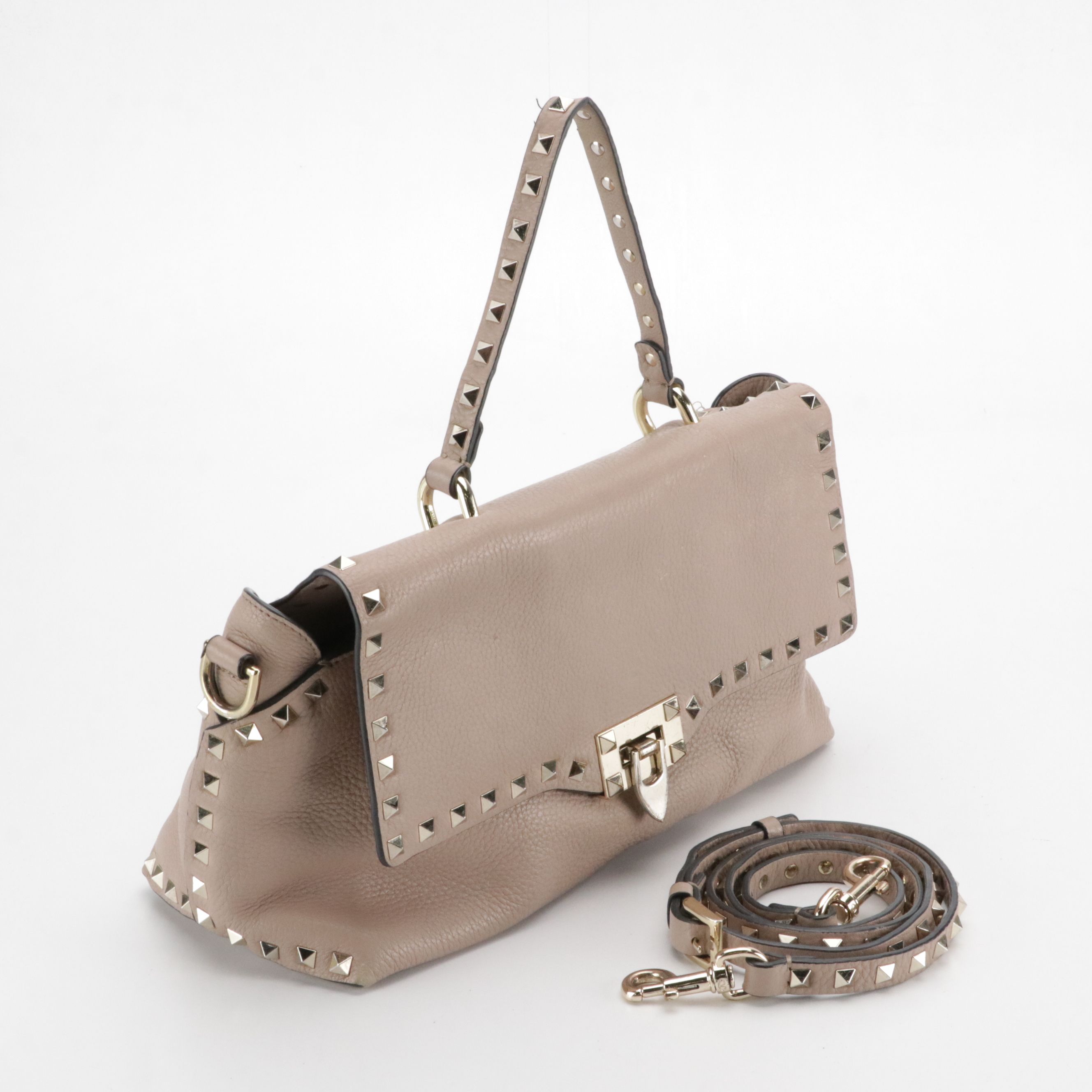 Valentino Garavani Rockstud Grained Calfskin Leather Top Handle Two-Way Flap Bag