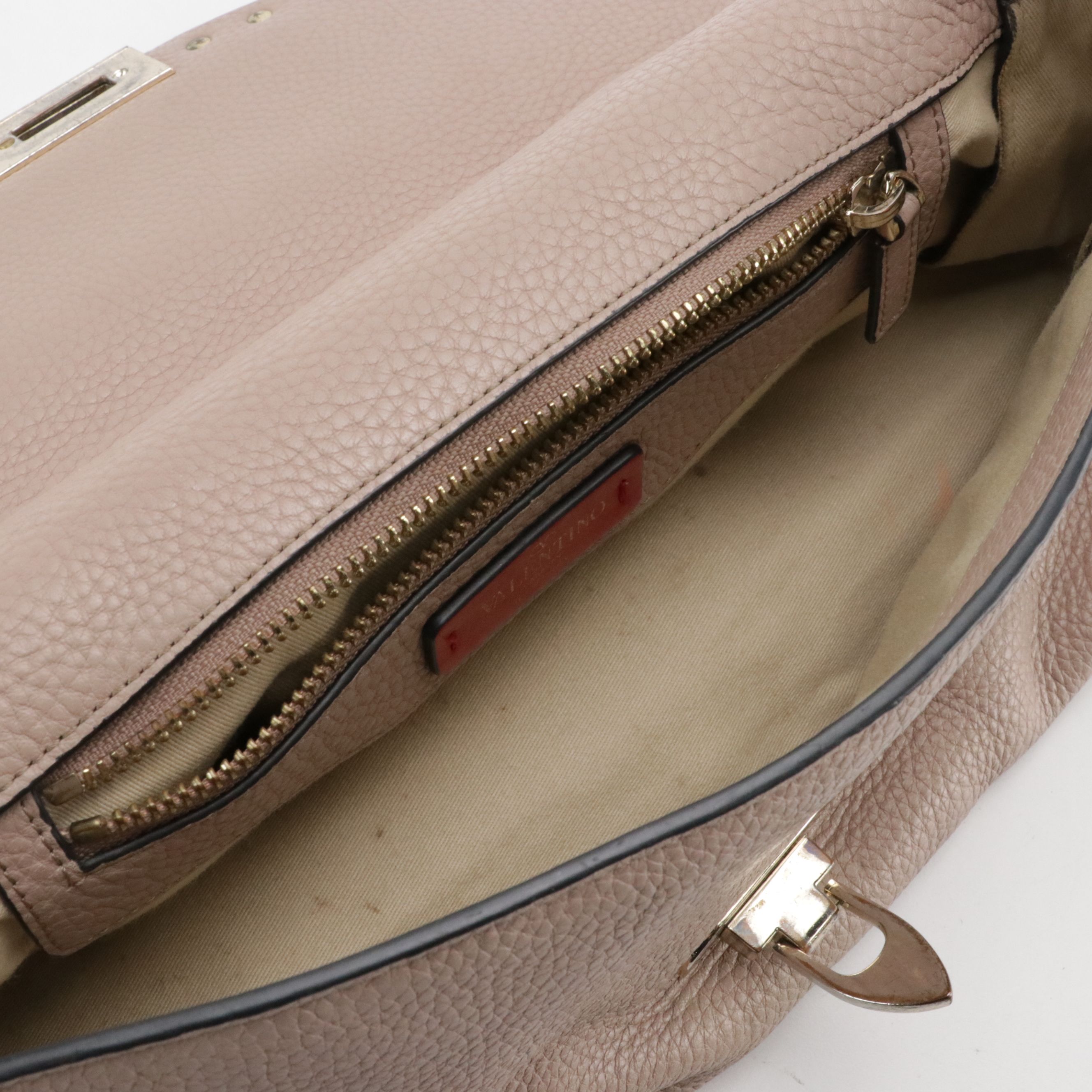 Valentino Garavani Rockstud Grained Calfskin Leather Top Handle Two-Way Flap Bag