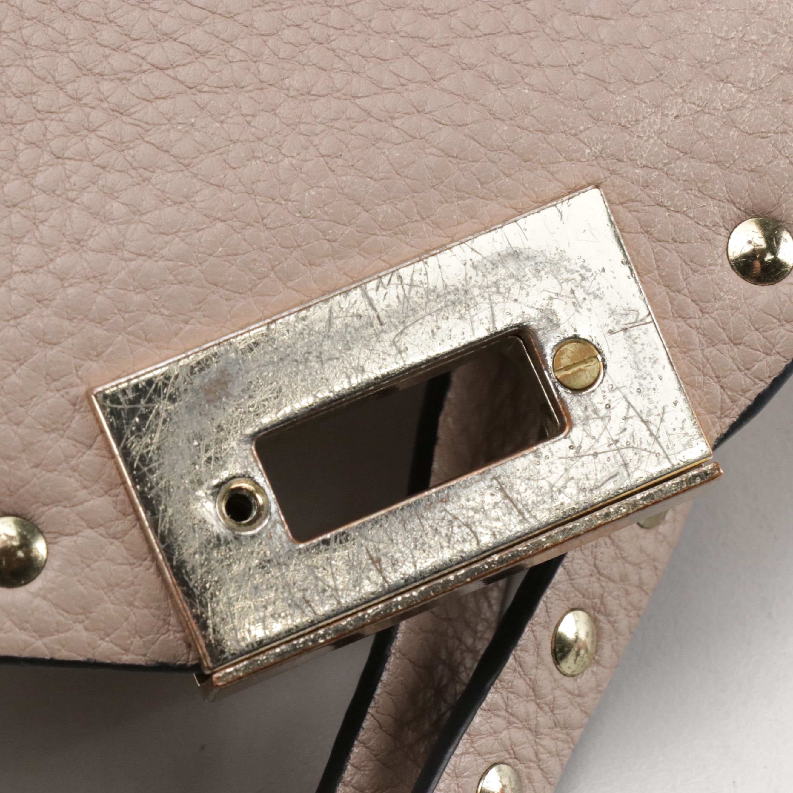 Valentino Garavani Rockstud Grained Calfskin Leather Top Handle Two-Way Flap Bag