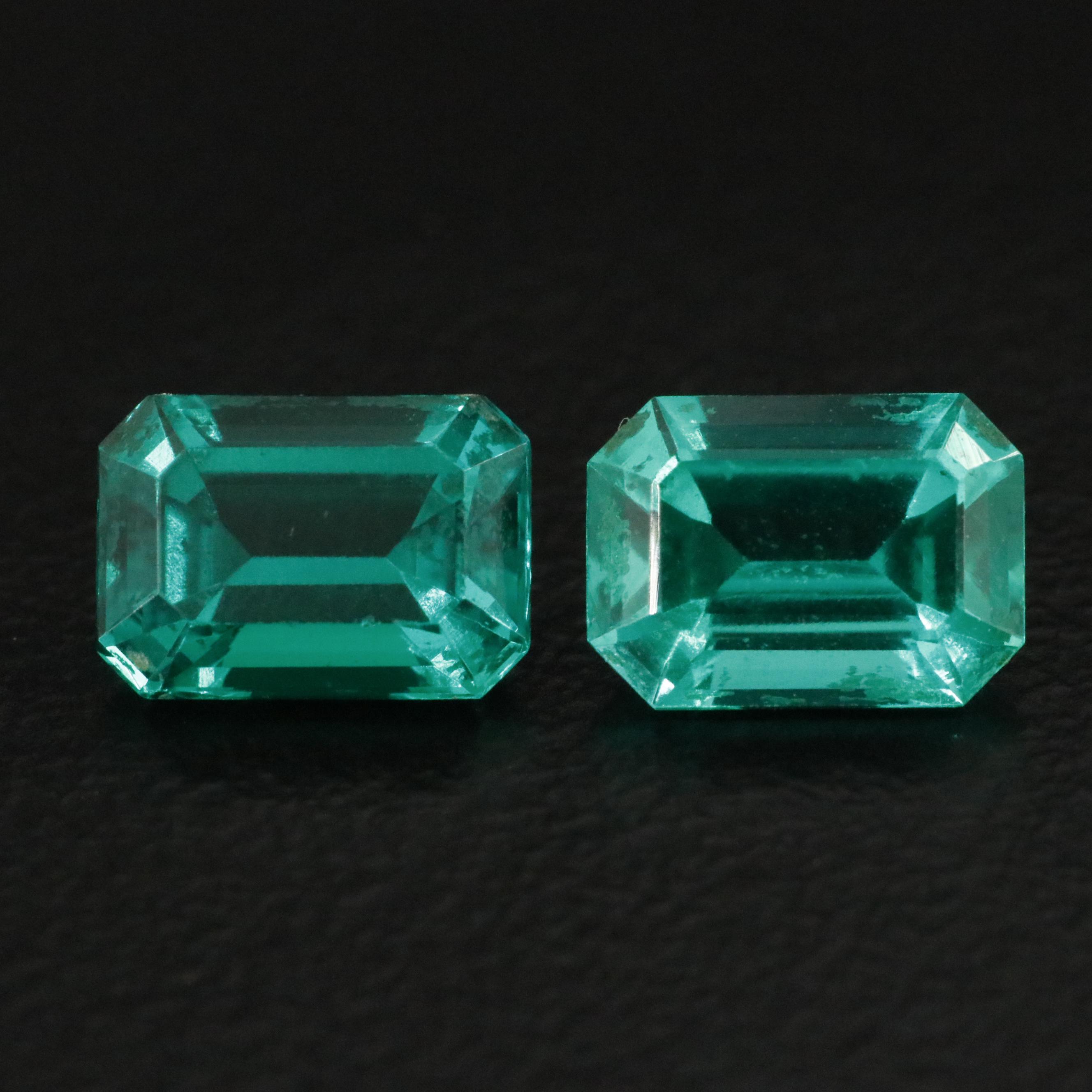 Loose 1.77 CTW Matched Pair of Lab Grown Emeralds