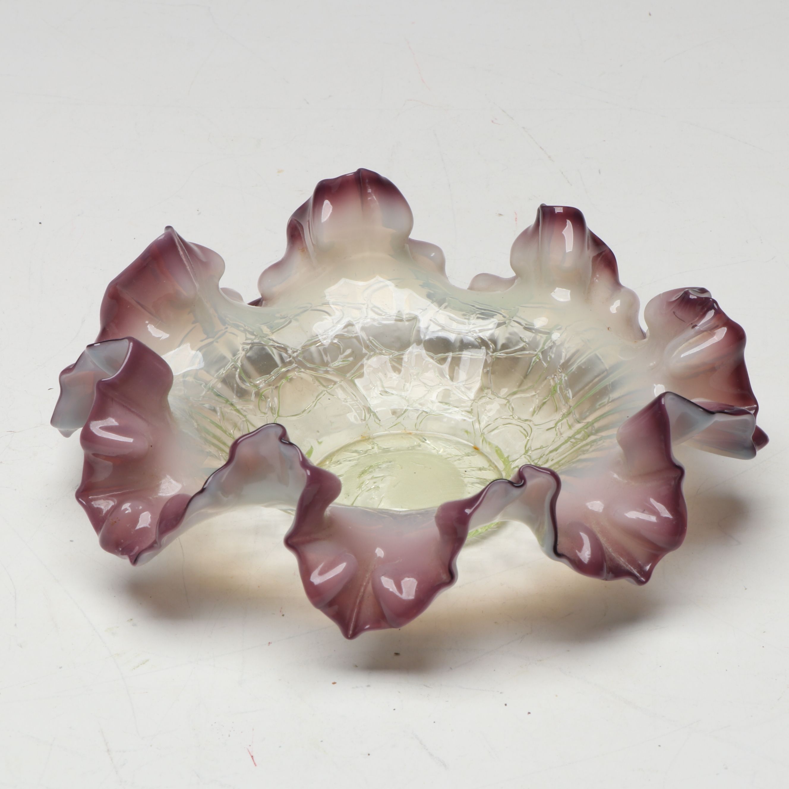 Fenton Hobnail Iridized Amethyst Fairy Light and Ruffled Bowl