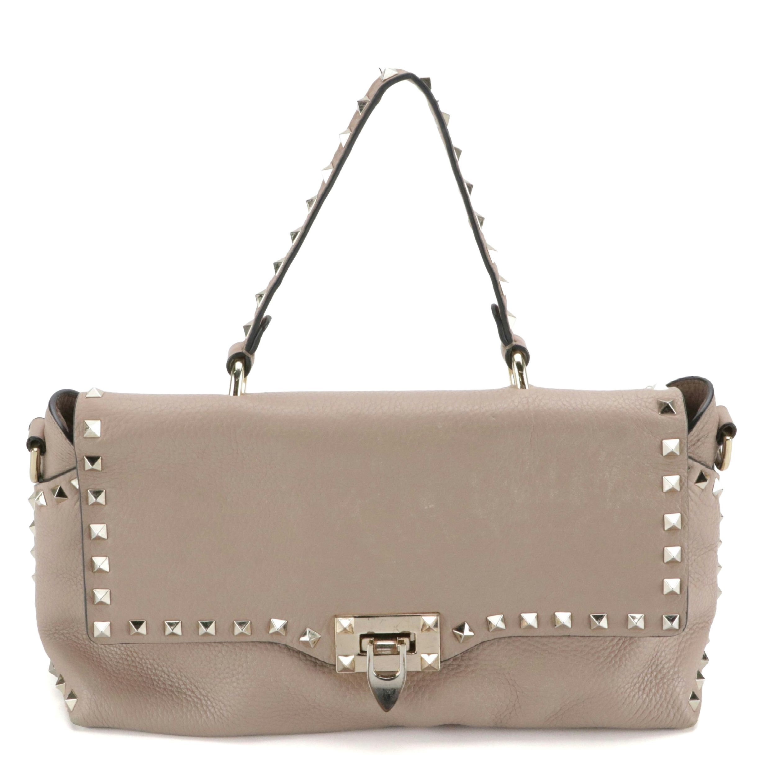 Valentino Garavani Rockstud Grained Calfskin Leather Top Handle Two-Way Flap Bag