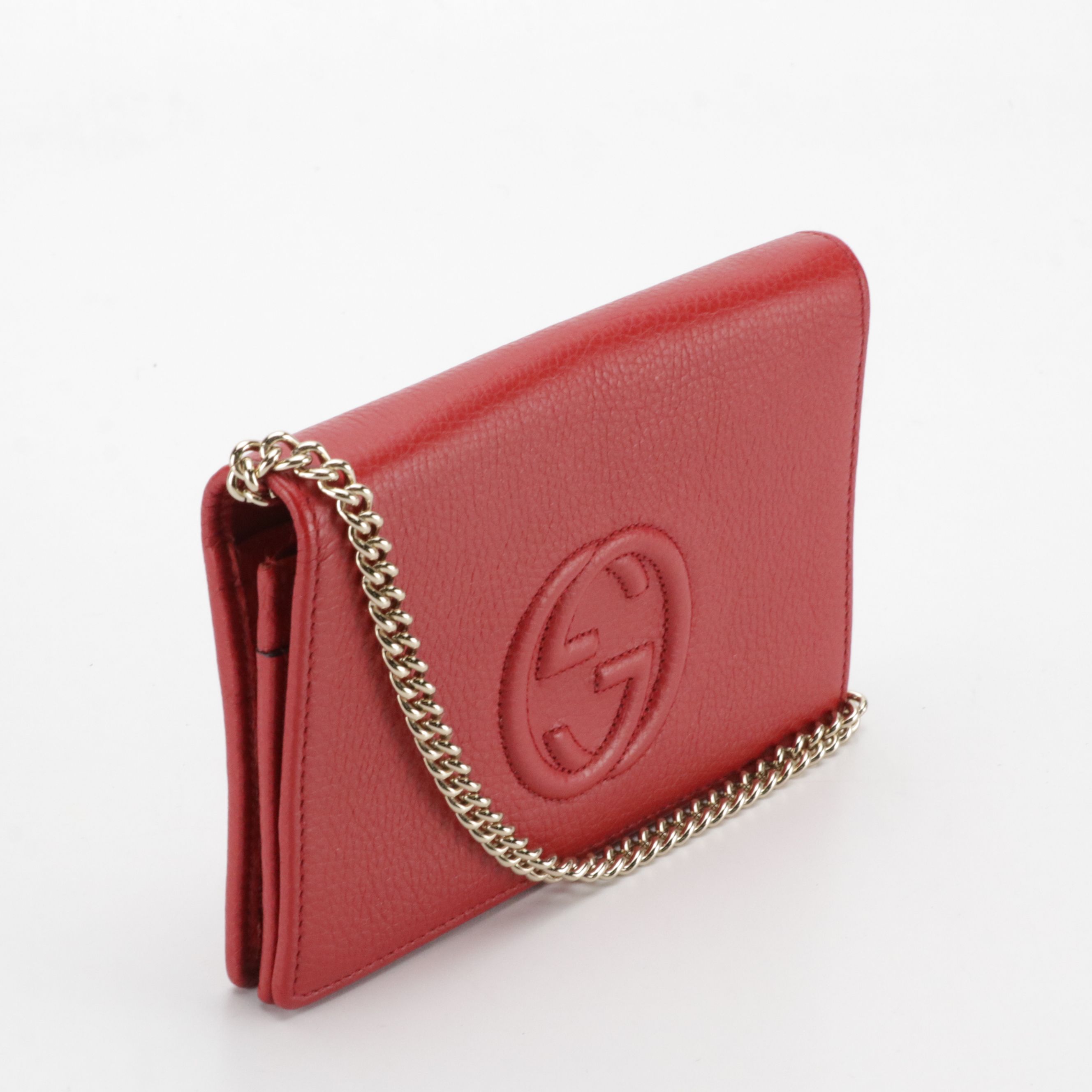 Gucci Soho Clutch Wallet on Chain in Red Grained Calfskin Leather