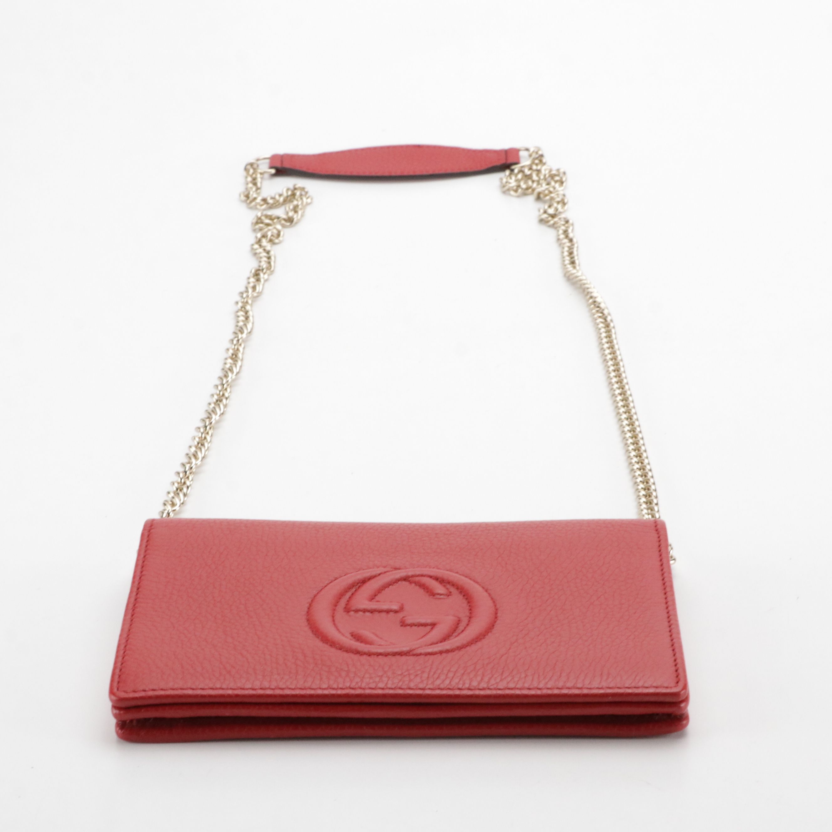 Gucci Soho Clutch Wallet on Chain in Red Grained Calfskin Leather